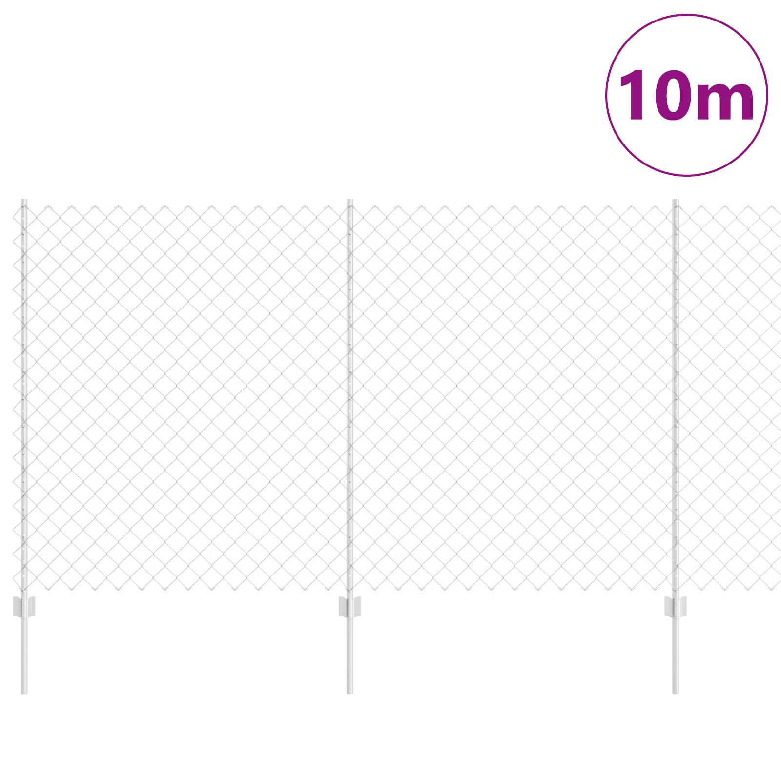 vidaXL Kettengliedzaun mit 20 U-Posts Silber 1,4x10 m Stahl