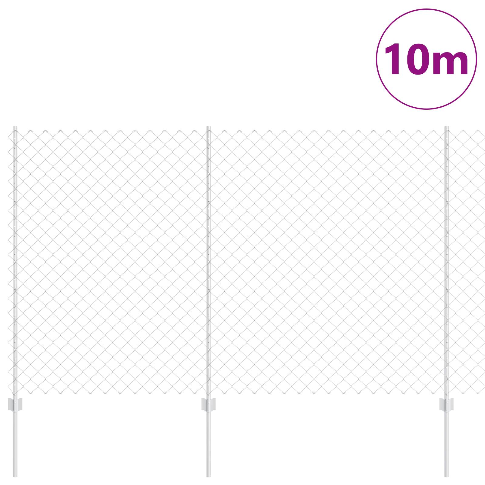 vidaXL Kettengliedzaun mit 20 U-Posts Silber 1,5x10 m Stahl