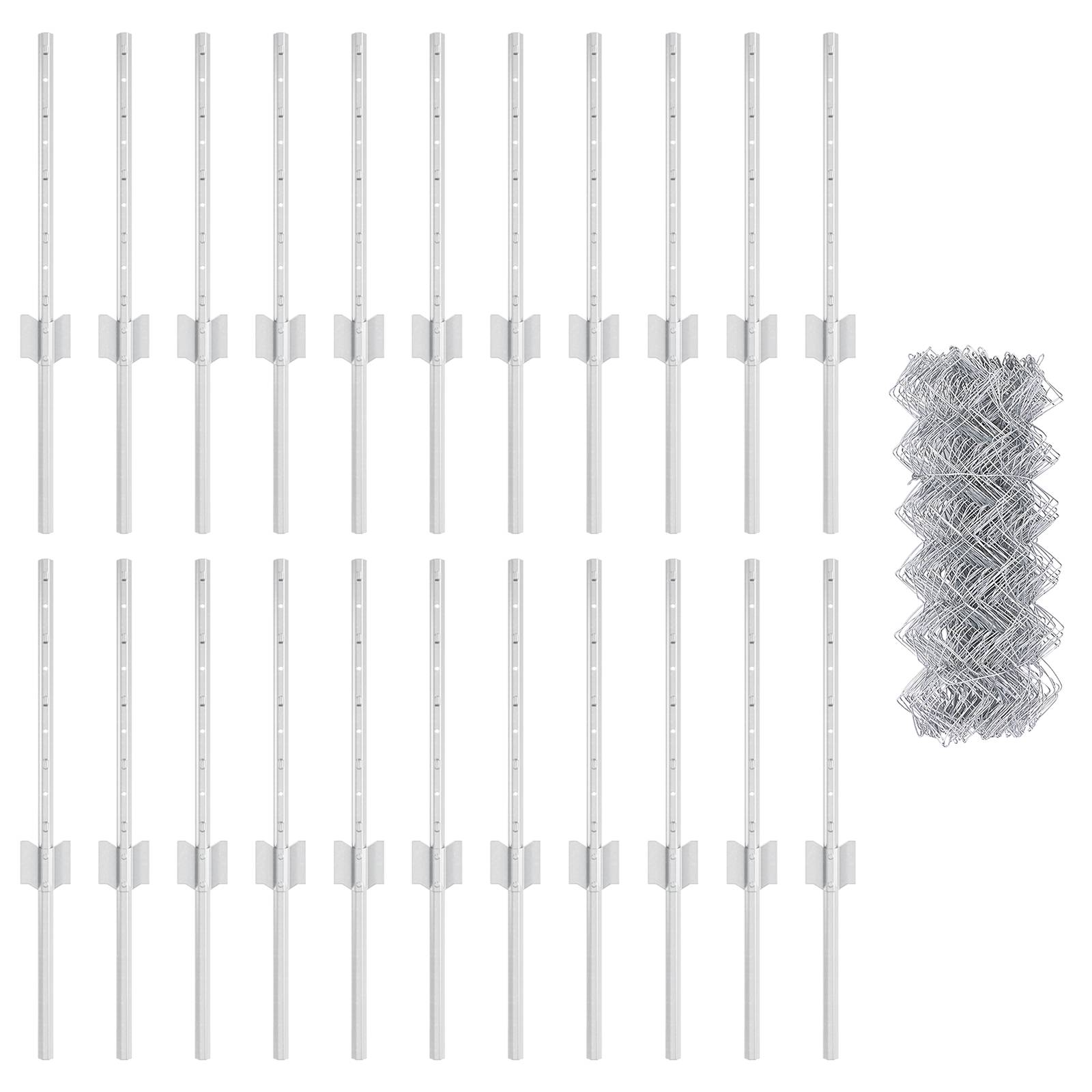 vidaXL Kettengliedzaun mit 22 U-Posten, Silber, 0,4 x 25 m, Stahl