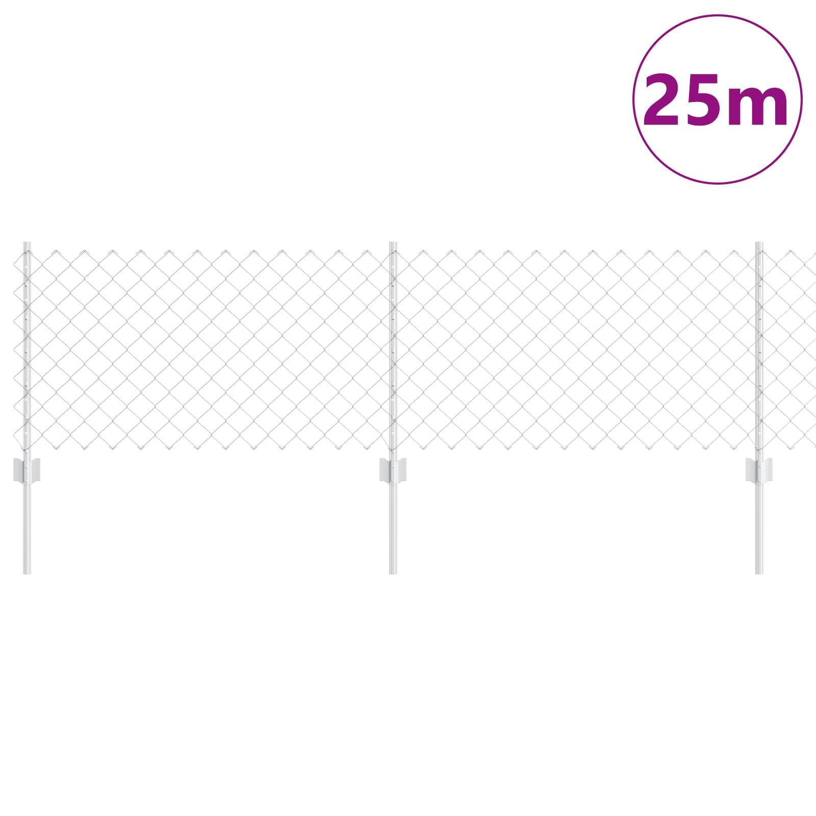 vidaXL Kettenzaun mit 22 U-Pfosten Silber 0.6x25 m Stahl
