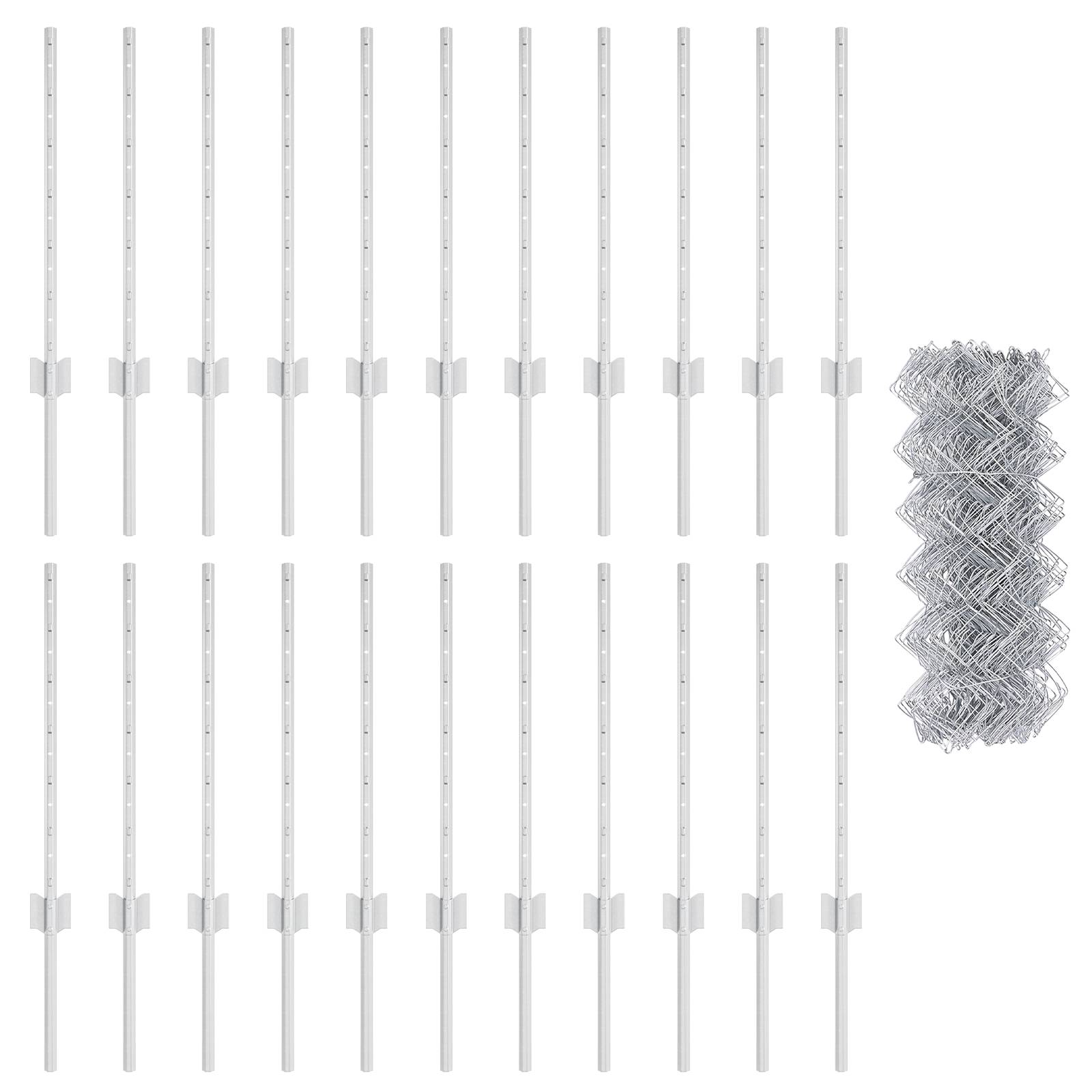 vidaXL Kettenzaun mit 22 U-Pfosten Silber 0.6x25 m Stahl