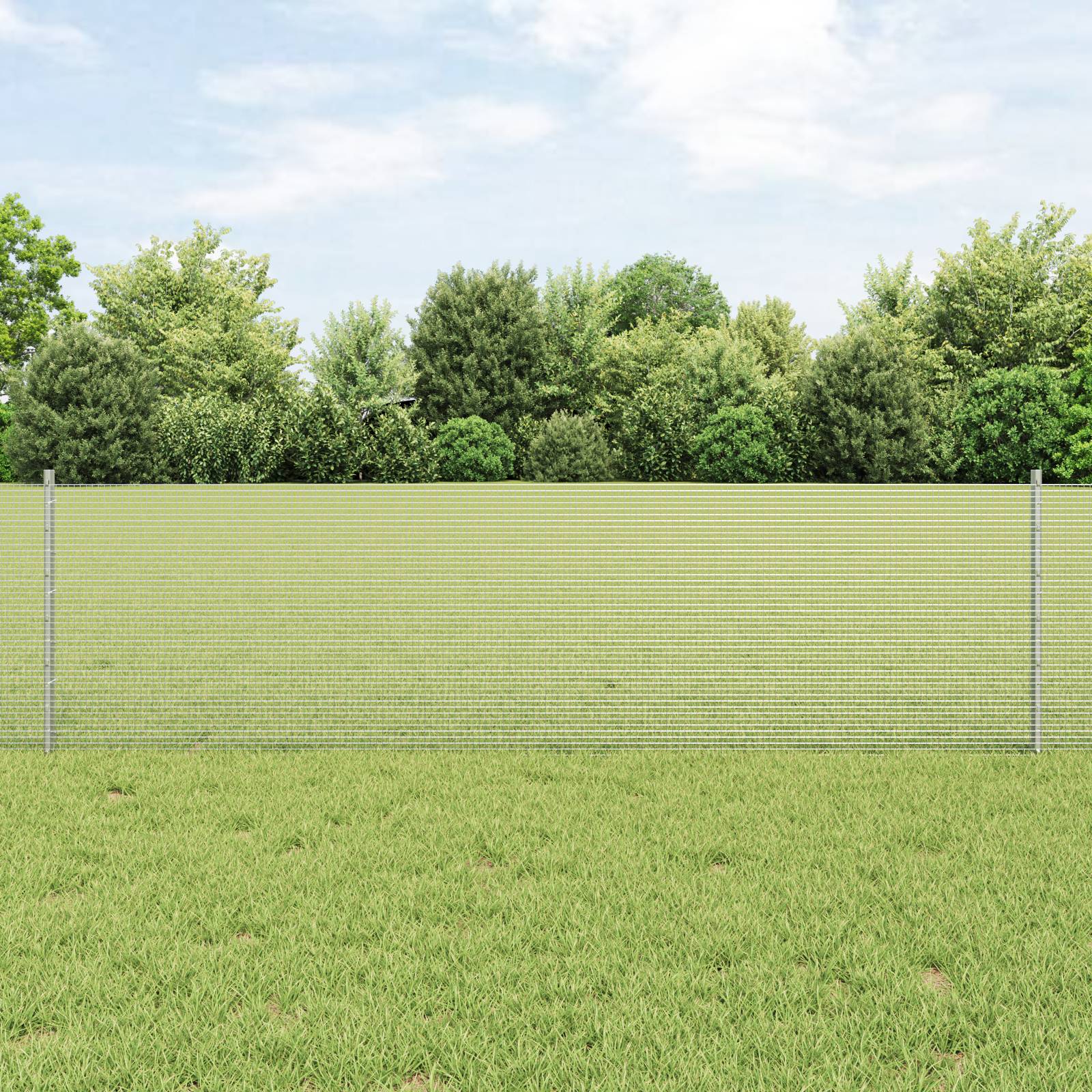 vidaXL Verzinkter Drahtzaun mit 11 U-Pfosten Silber 0,6x25 m Stahl
