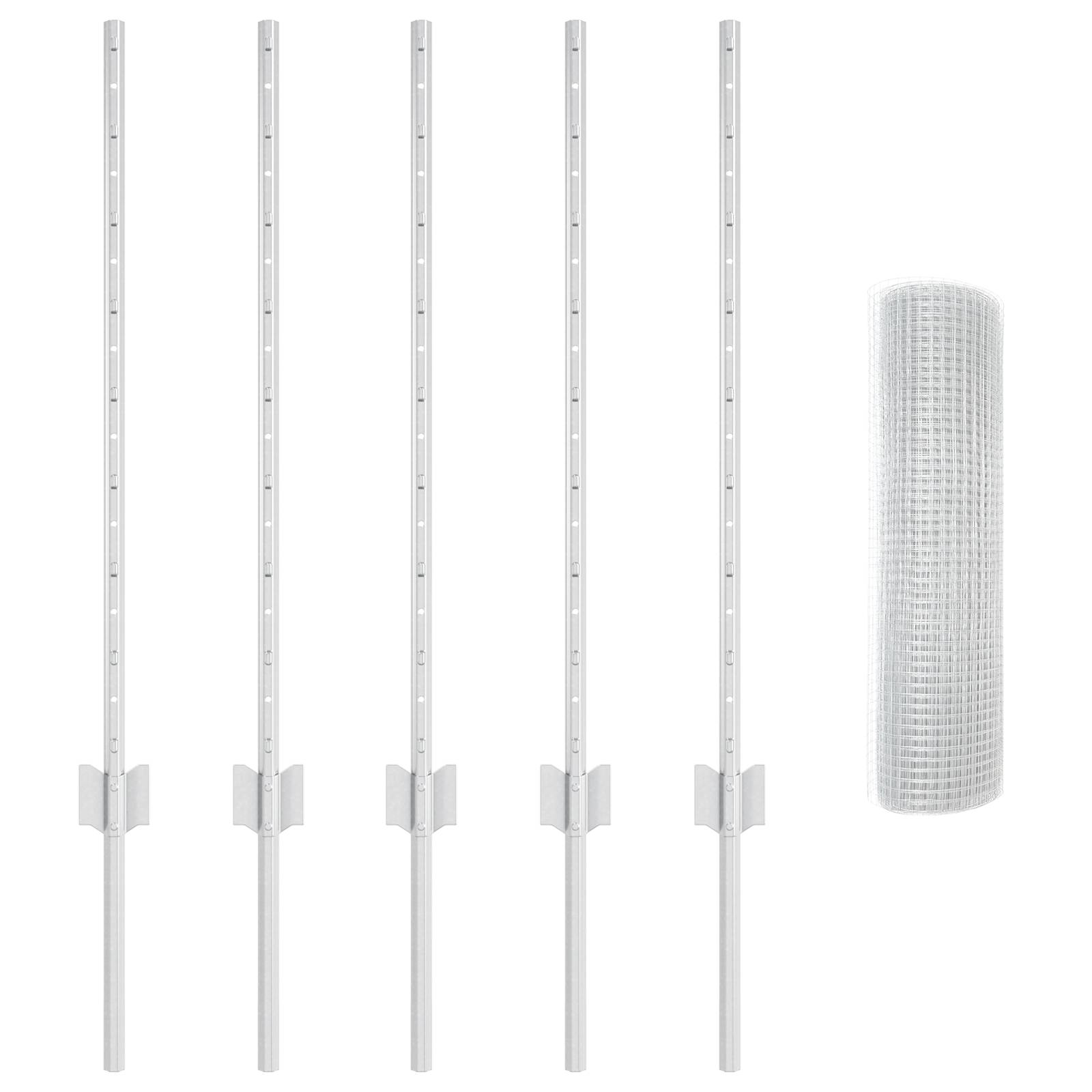 vidaXL Schweißdrahtzaun mit 5 U-Posts Silber 0.8x10 m Stahl
