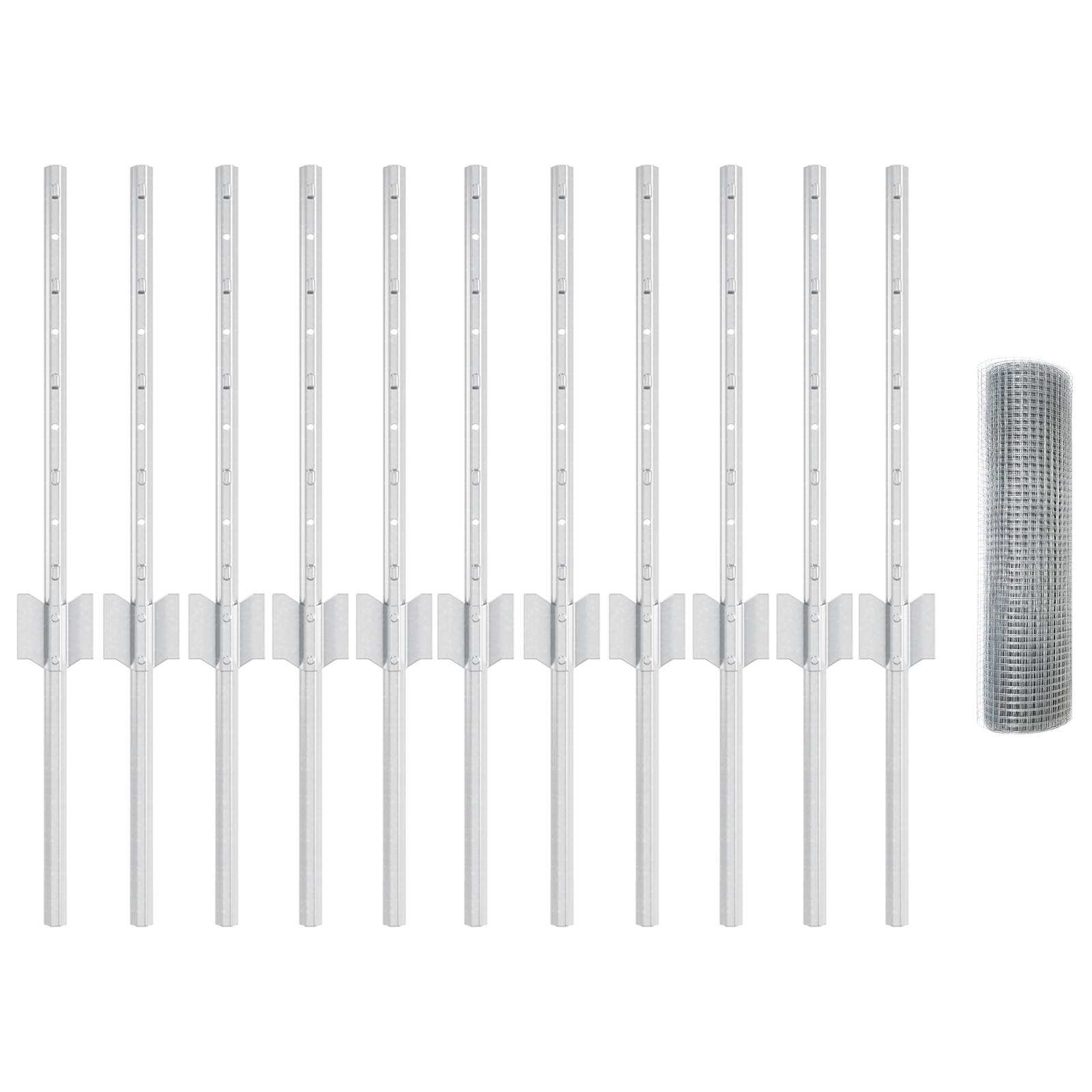 vidaXL Geknoteter Drahtzaun mit 11 U-Pfosten Silber 0.4x25 m Stahl