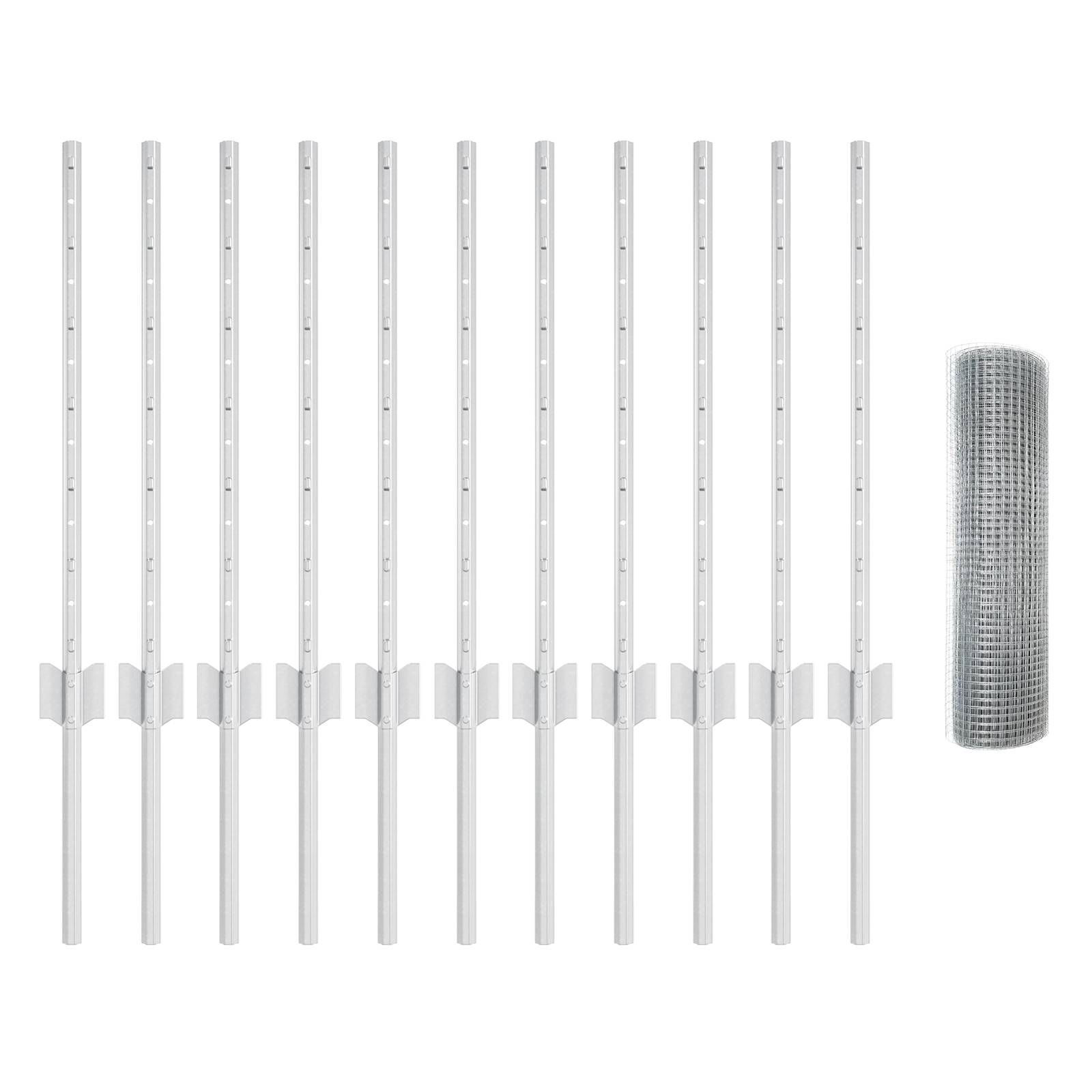 vidaXL Verzinkter Drahtzaun mit 11 U-Pfosten Silber 0,6x25 m Stahl