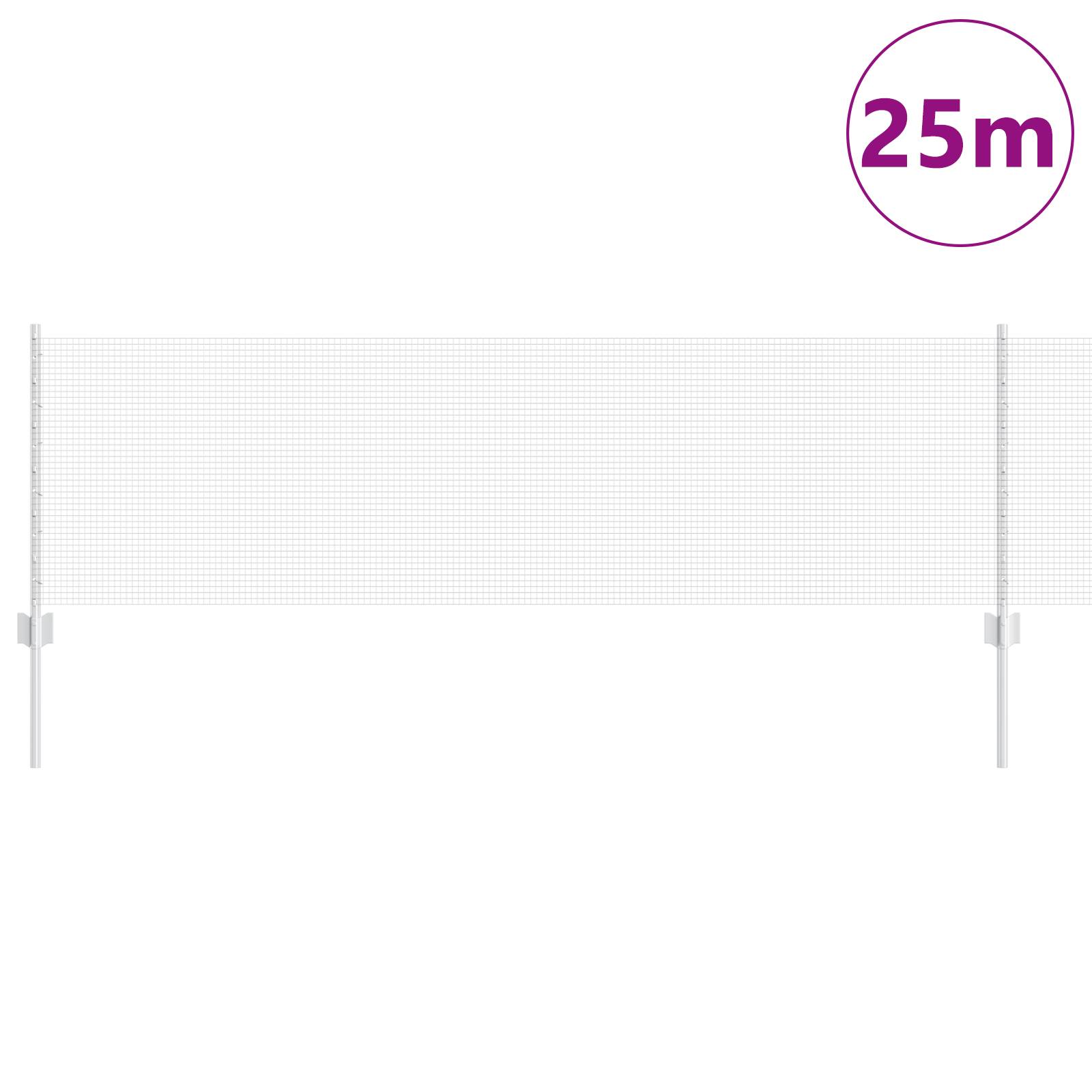 vidaXL Verzinkter Drahtzaun mit 11 U-Pfosten Silber 0,6x25 m Stahl