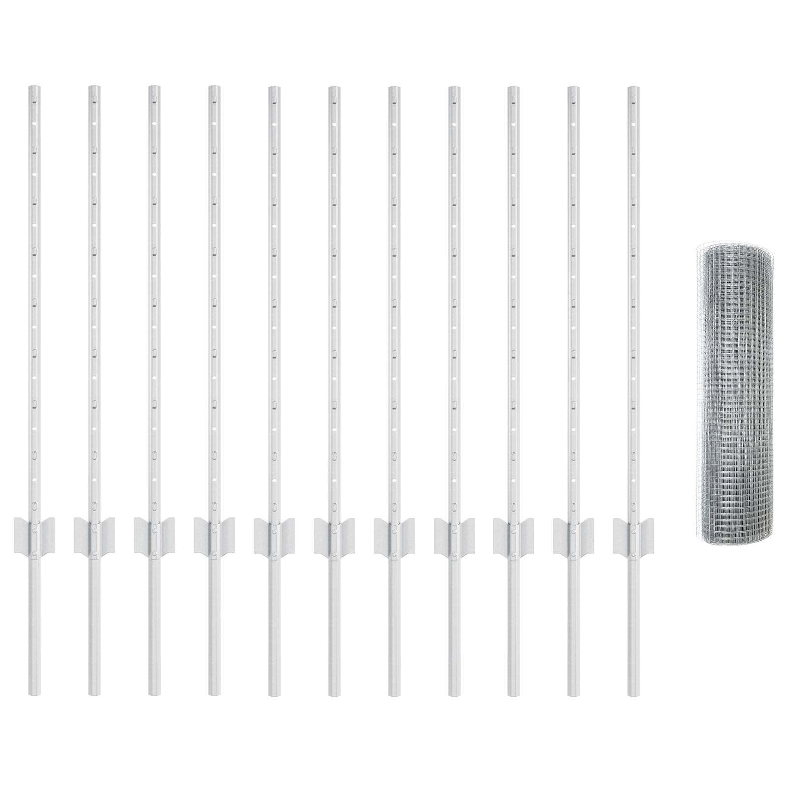 vidaXL Schweißdrahtzaun mit 11 U-Posts Silber 0.8x25 m Stahl