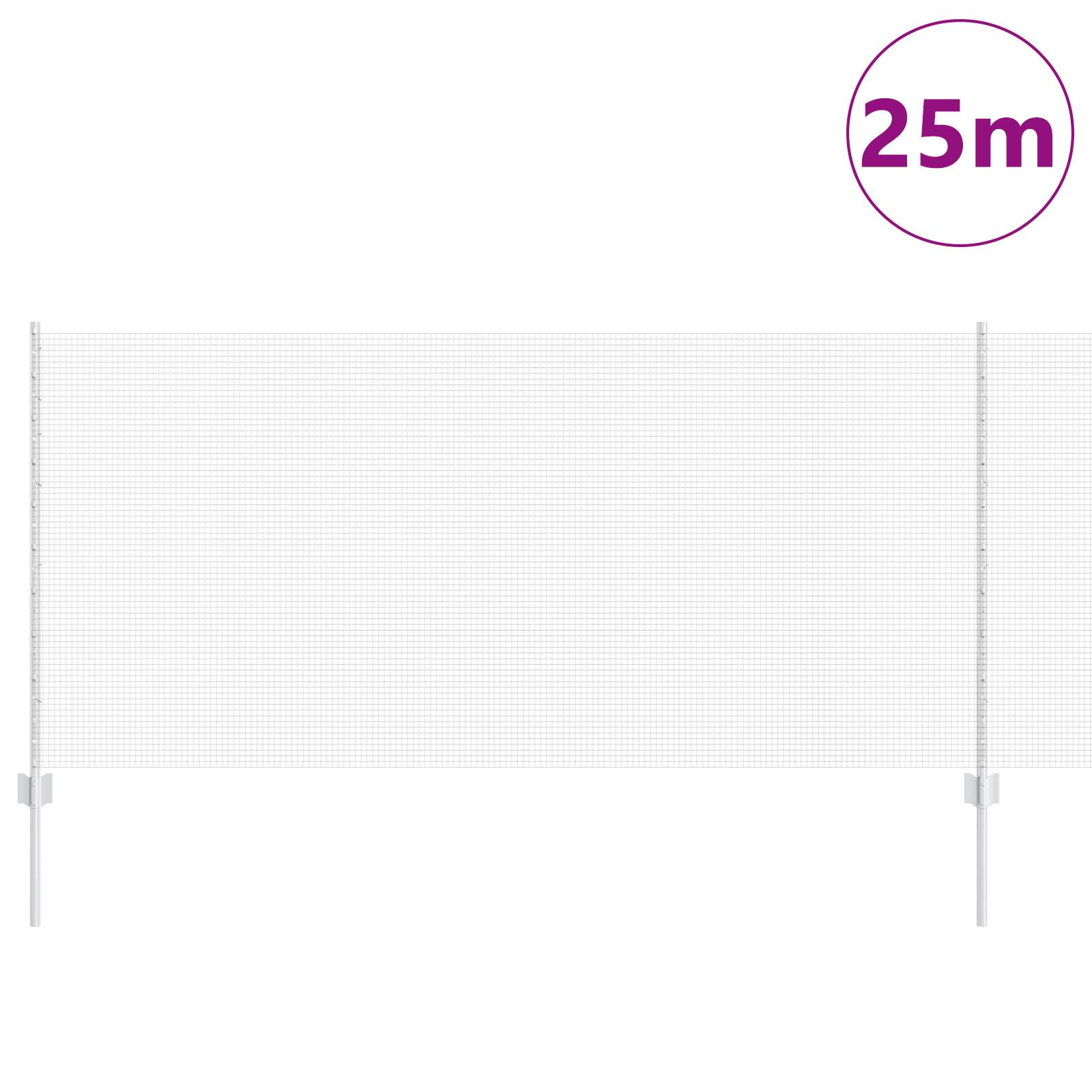 vidaXL Schweißdrahtzaun mit 22 U-Posts Silber 1x25 m Stahl