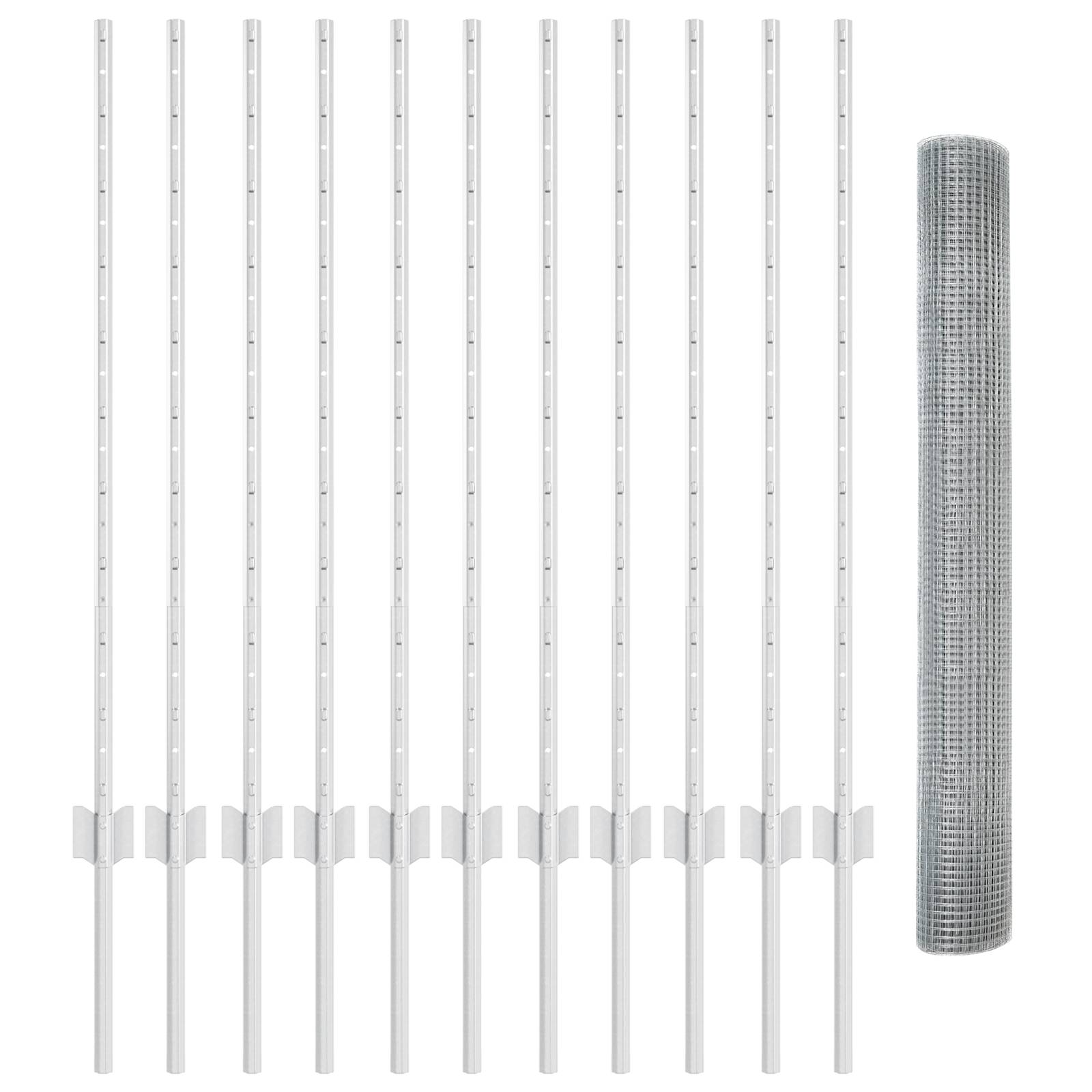 vidaXL Schweißdrahtzaun mit 22 U-Posts Silber 1x25 m Stahl