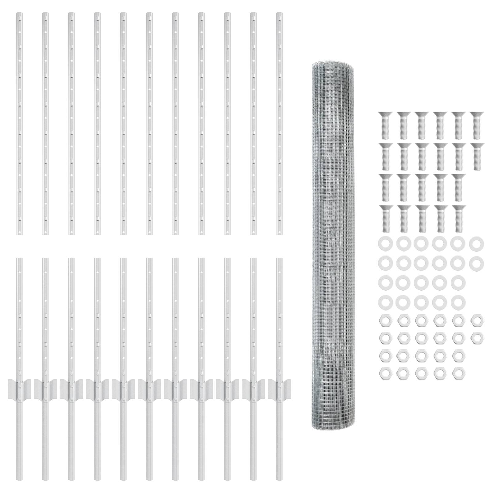 vidaXL Schweißdrahtzaun mit 22 U-Posts Silber 1x25 m Stahl