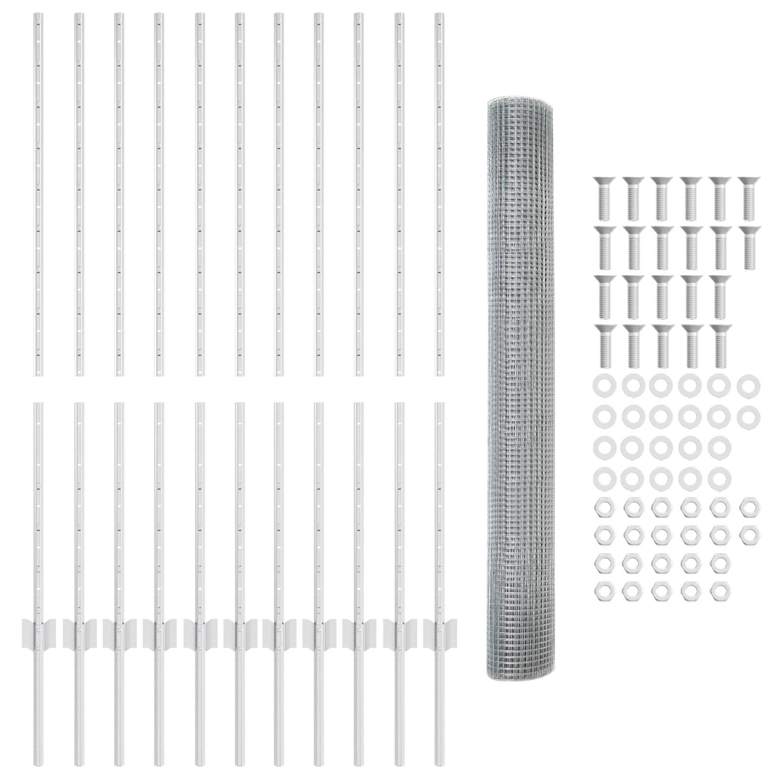 vidaXL Schweißdrahtzaun mit 22 U-Posts Silber 1,2x25 m Stahl