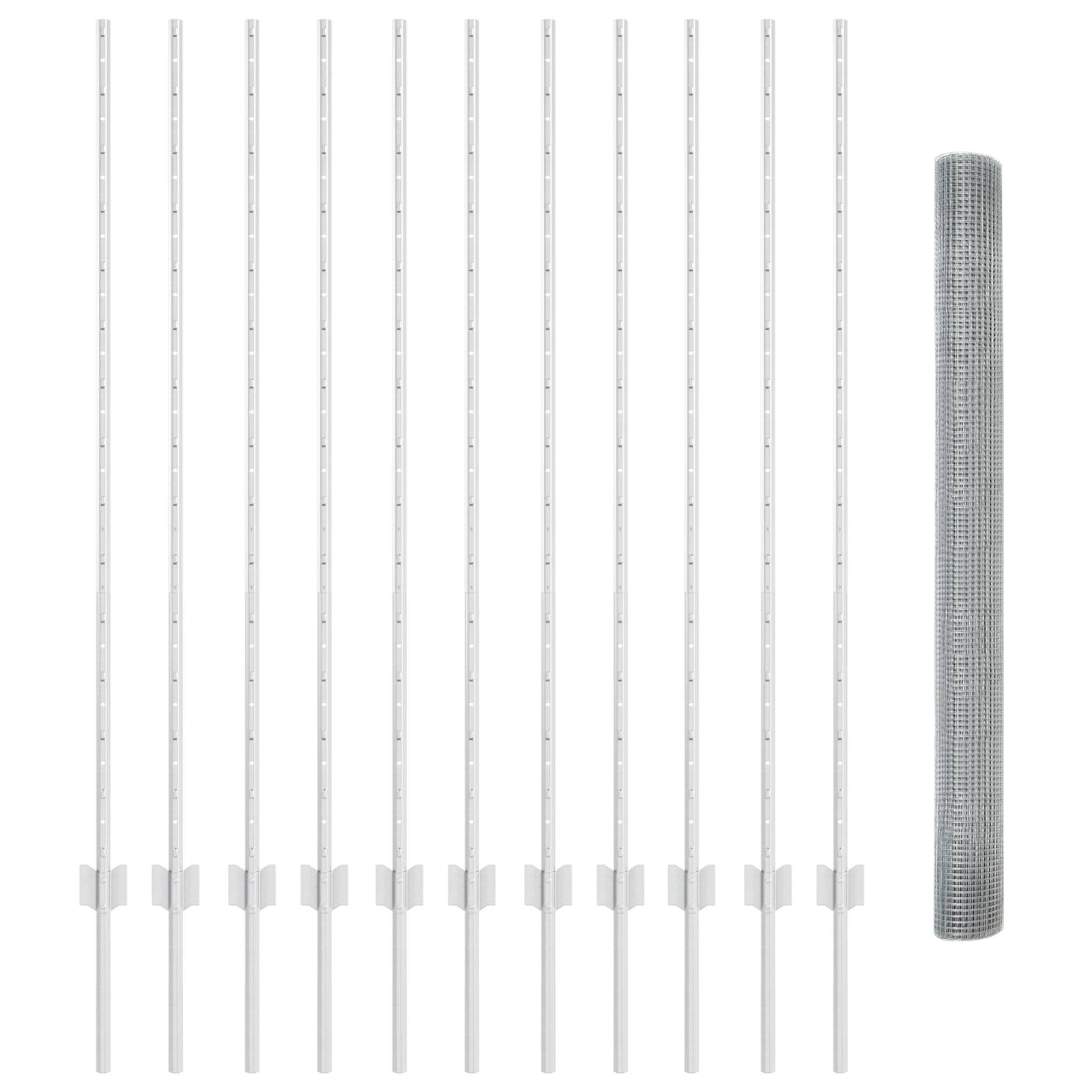 vidaXL Schweißdrahtzaun mit 22 U-Posts Silber 1,4x25 m Stahl