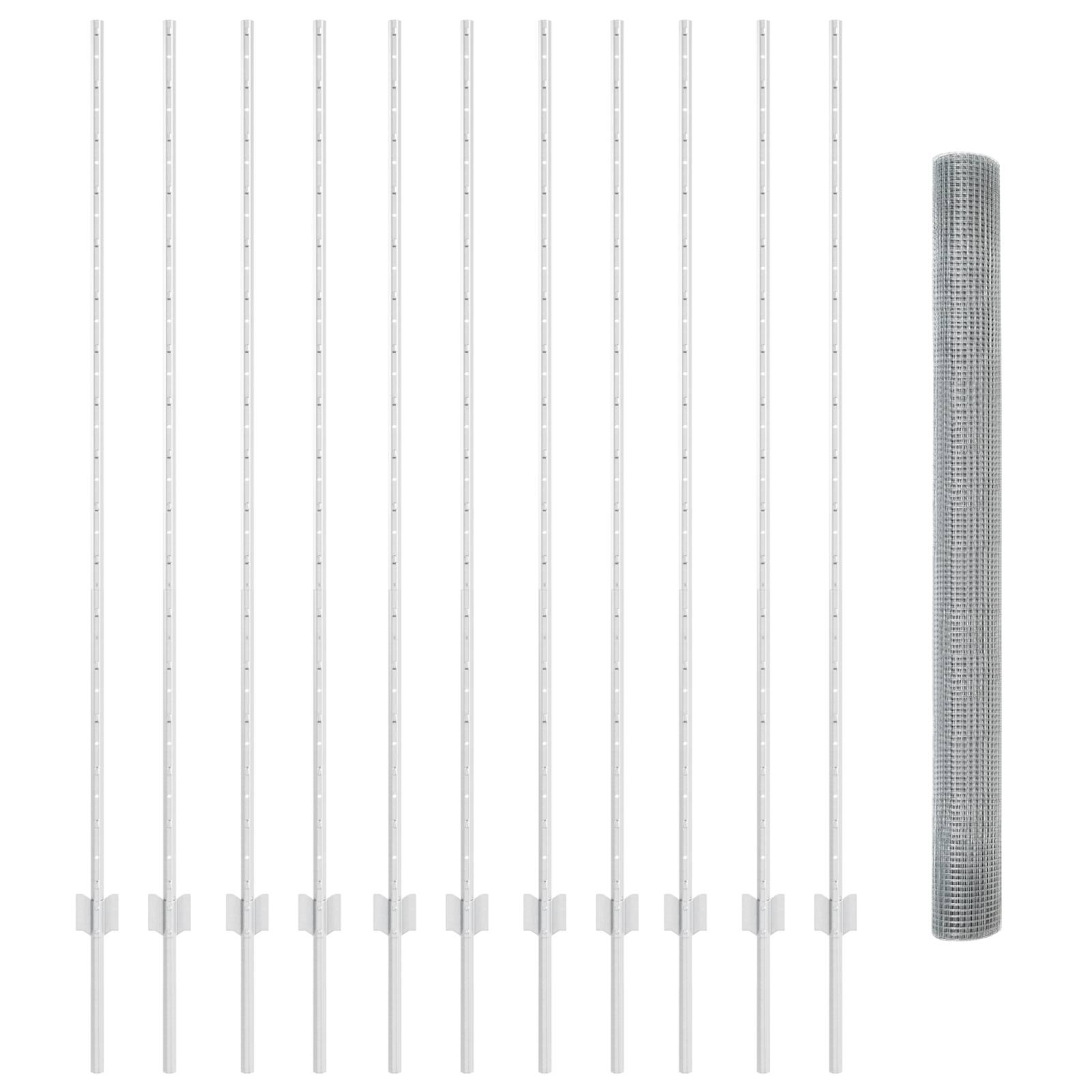 vidaXL Schweißdrahtzaun mit 22 U-Pfosten Silber 1,5x25 m Stahl