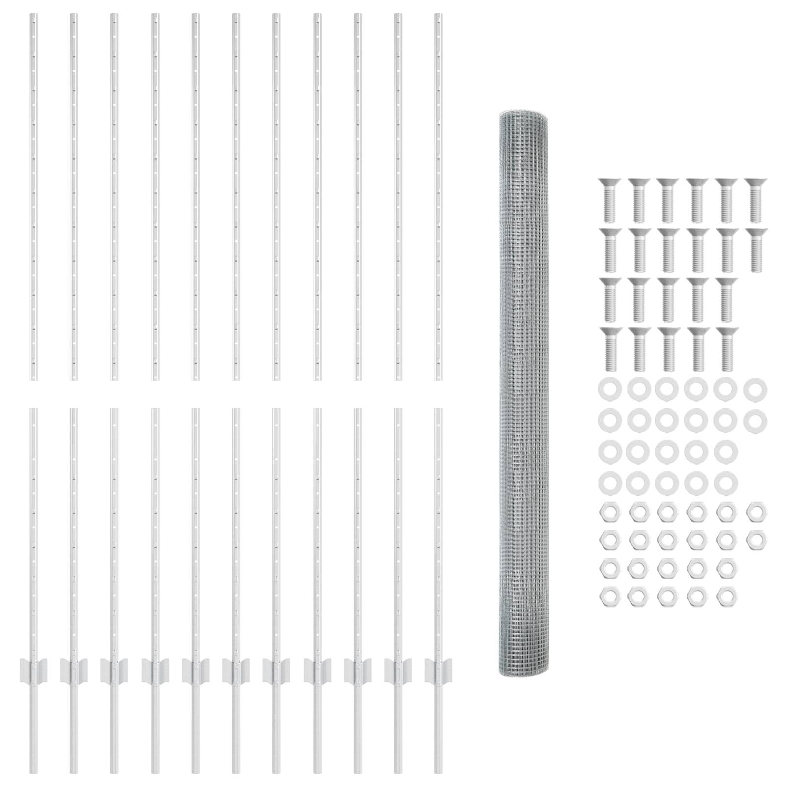 vidaXL Schweißzaun mit 22 U-Posts Silber 1,5x25 m Stahl