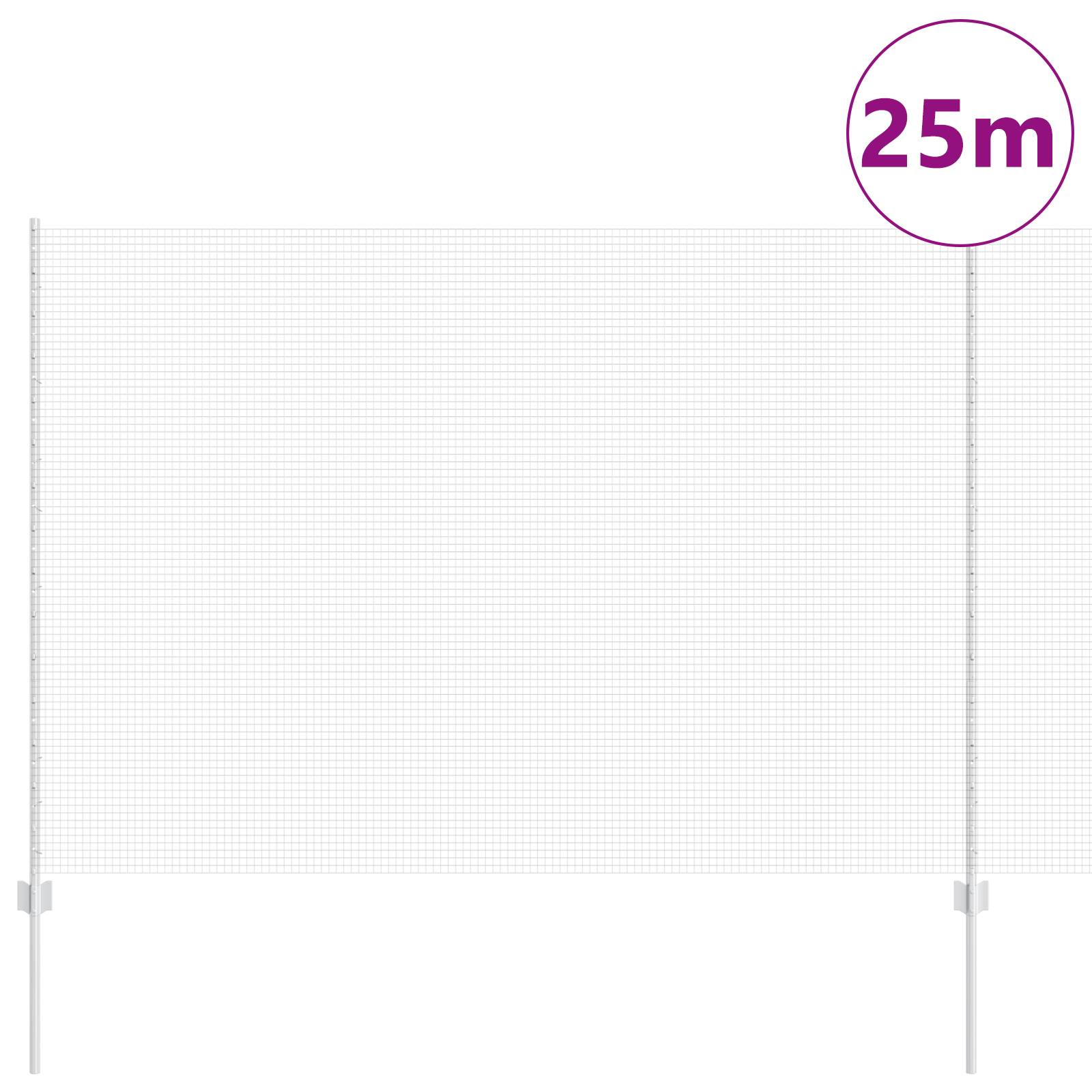 vidaXL Schweißzaun mit 22 U-Posts Silber 1,5x25 m Stahl
