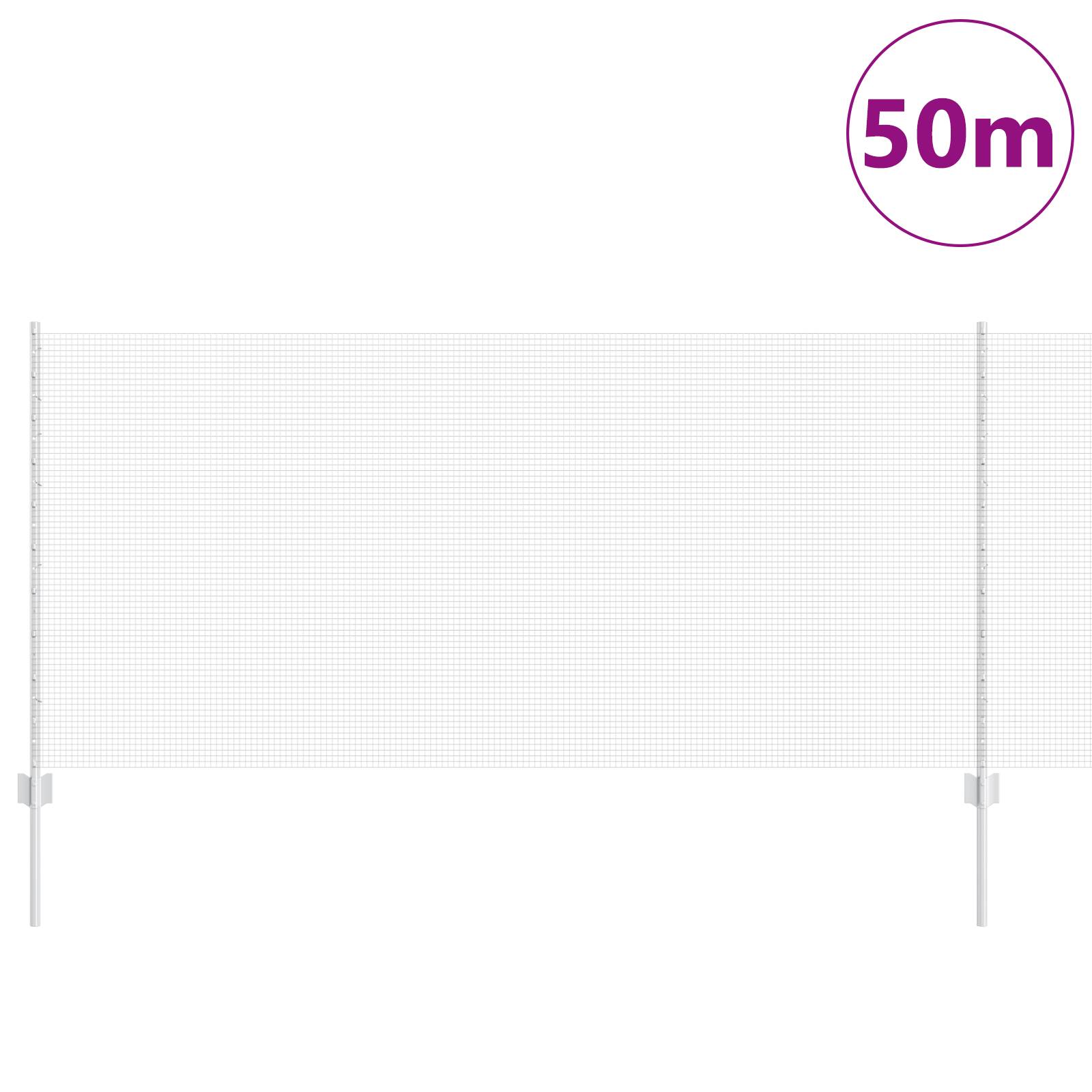 vidaXL verzinkter Drahtzaun mit 44 U-Posts Silber 1x50 m Stahl