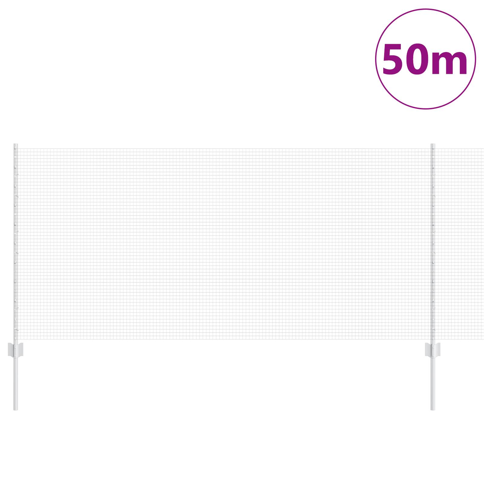 vidaXL geschweißter Drahtzaun mit 44 U-Pfosten Silber 1x50 m Stahl