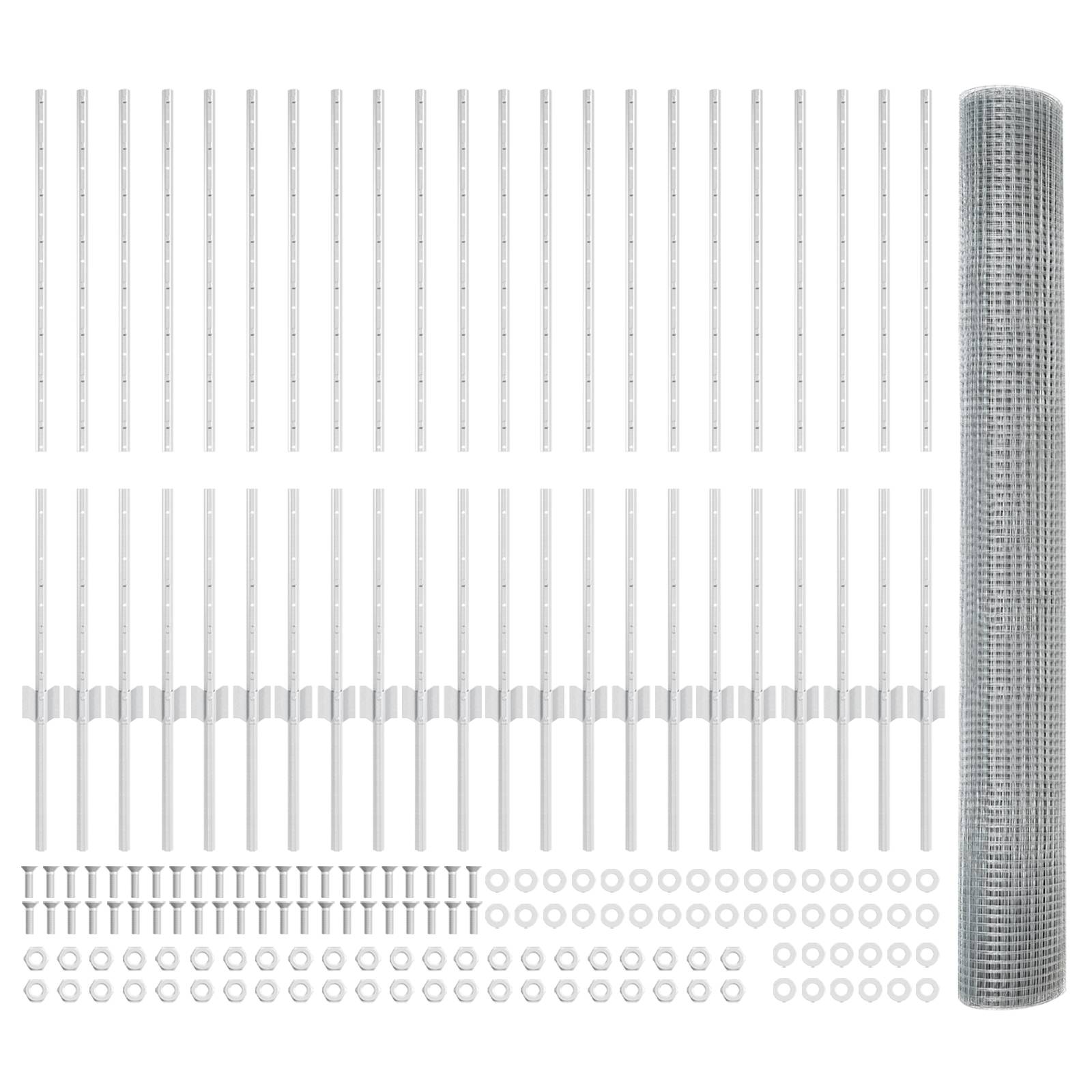 vidaXL Schweißdrahtzaun mit 44 U-Posts Silber 1x50 m Stahl