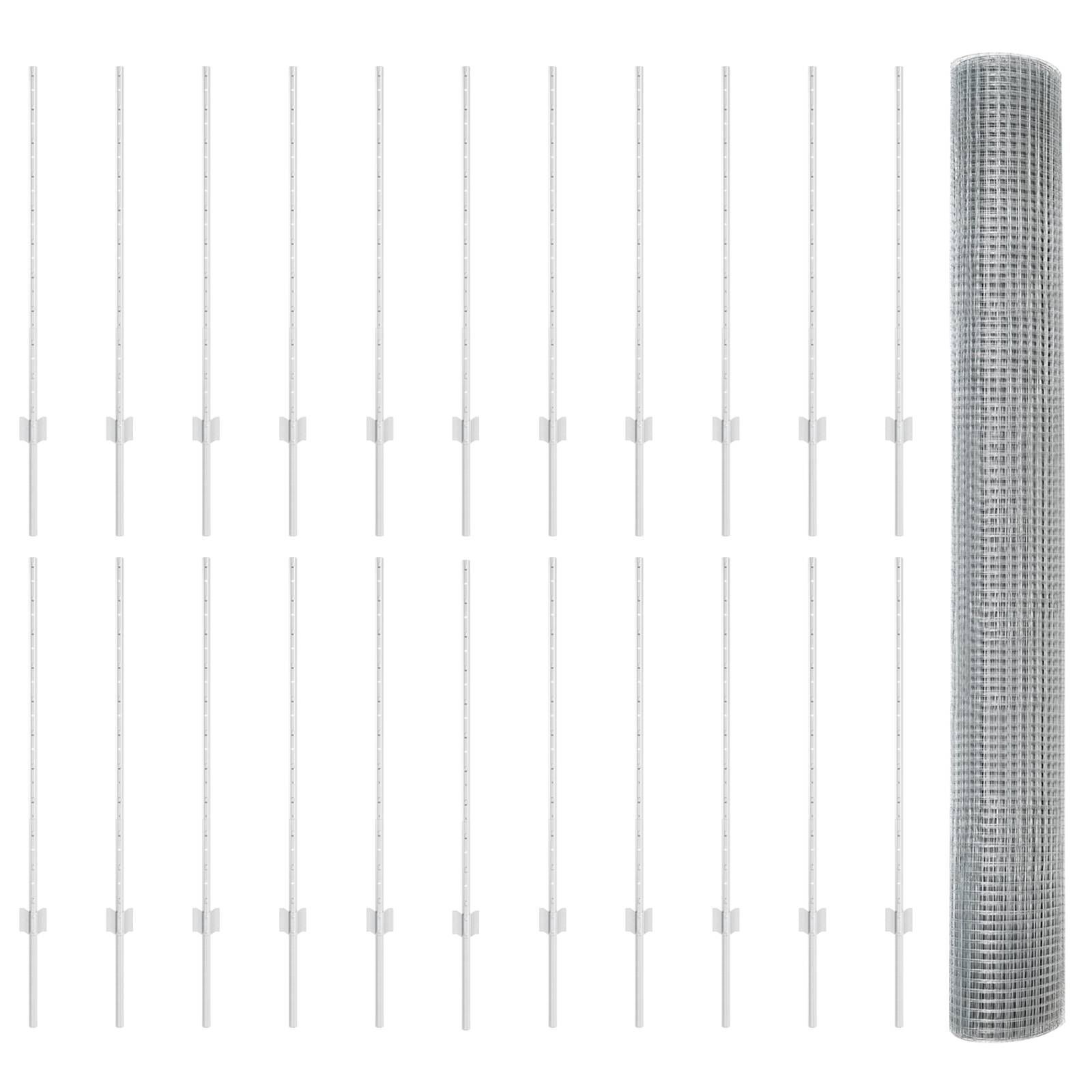 vidaXL verzinkter Drahtzaun mit 44 U-Posts Silber 1x50 m Stahl