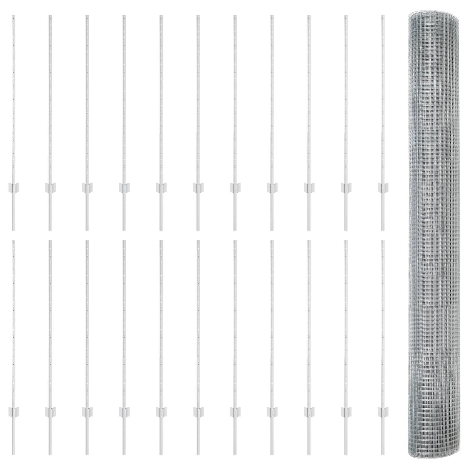 vidaXL Geschweißter Drahtzaun mit 44 U-Pfosten Silber 1.2x50 m Stahl