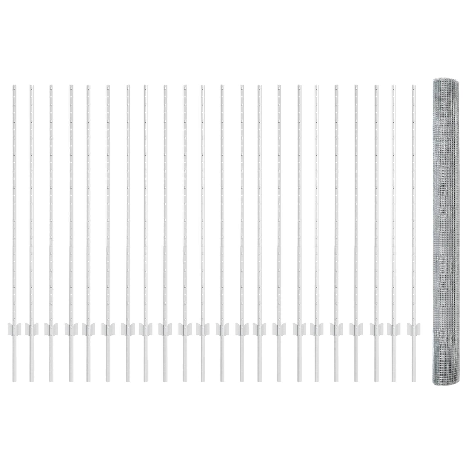 vidaXL Geschweißter Drahtzaun mit 44 U Pfosten Silber 1.4x50 m Stahl