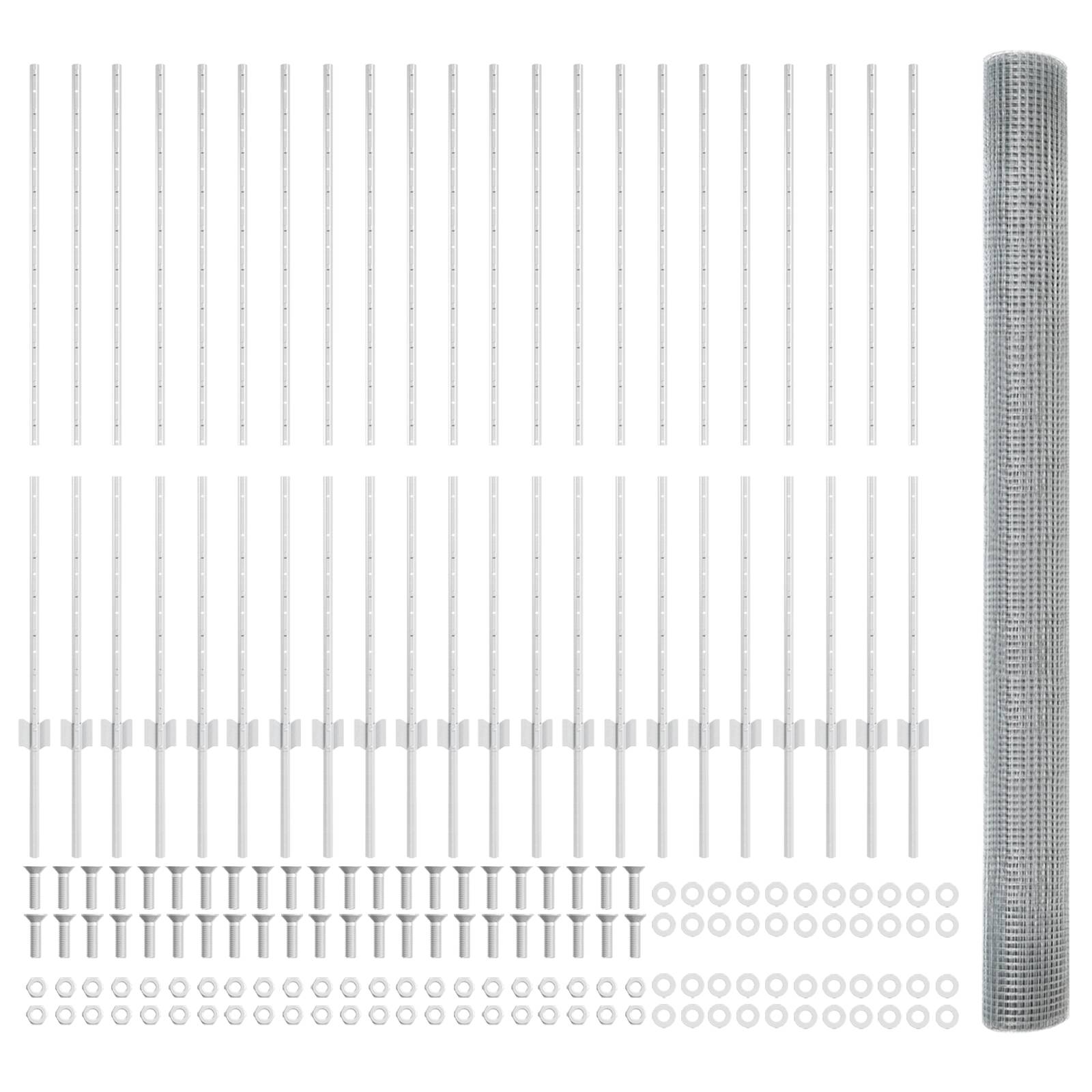 vidaXL geschweißter Drahtzaun mit 44 U-Posten Silber 1.4x50 m Stahl