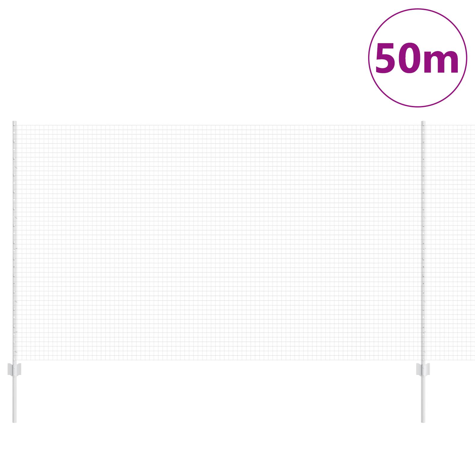 vidaXL geschweißter Drahtzaun mit 44 U-Posten Silber 1.4x50 m Stahl