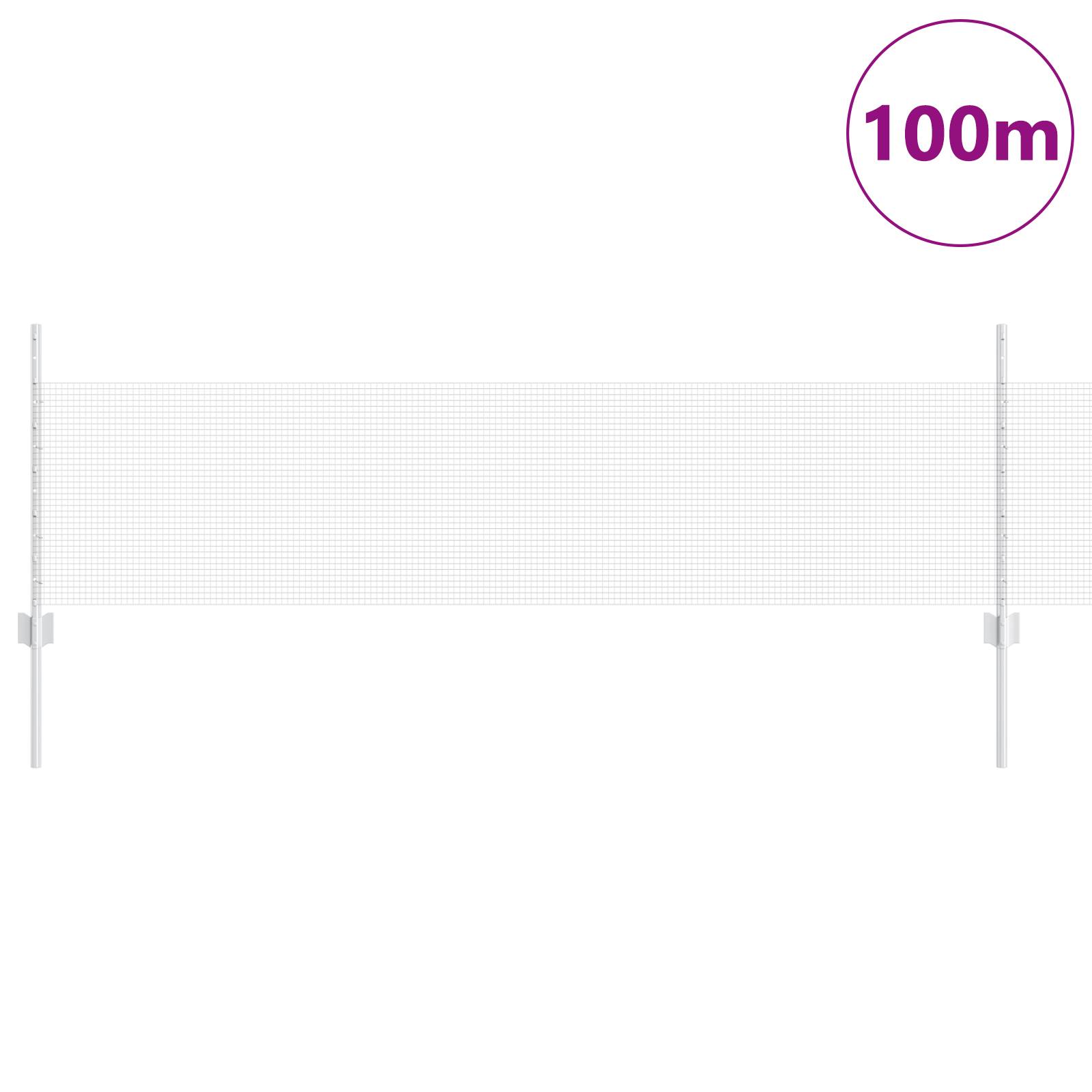 vidaXL Geschweißter Drahtzaun mit 44 U-Pfosten Silber 0.5x100 m Stahl