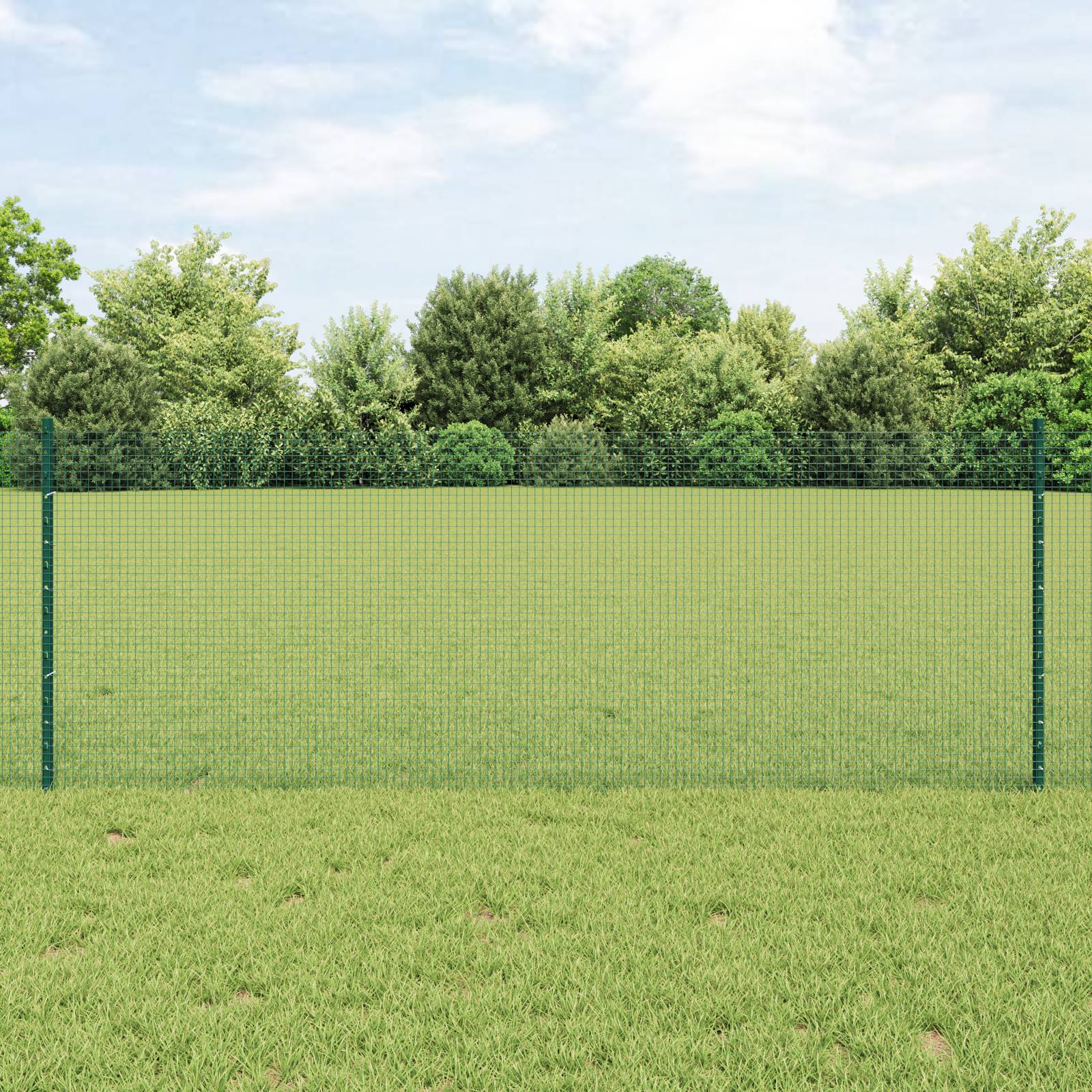 vidaXL Geknoteter Drahtzaun mit 11 U Pfosten Grün 0.8x25 m Stahl