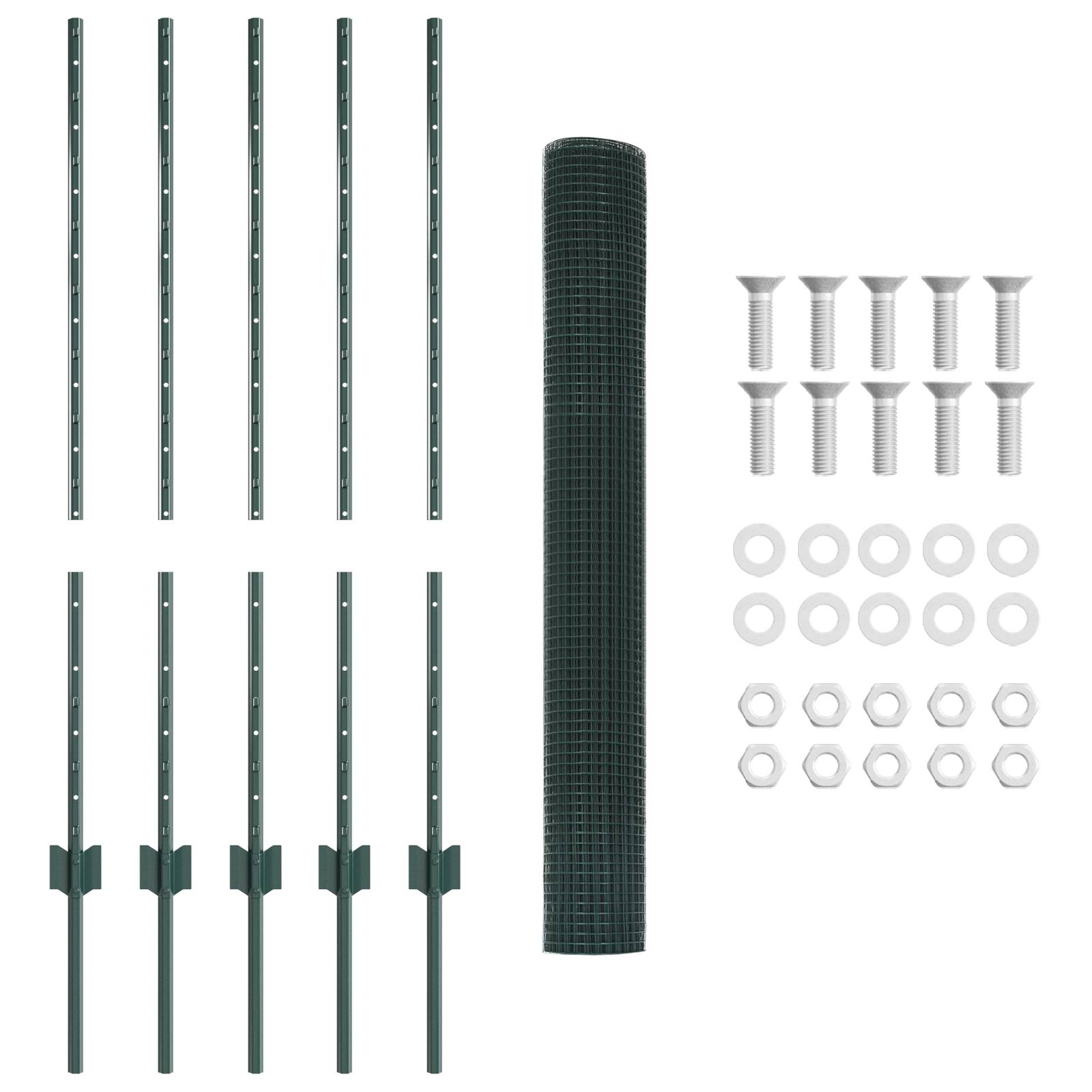 vidaXL Stacheldrahtzaunset Set aus 2 Grün Metall, Kunststoff 10 x 1 m