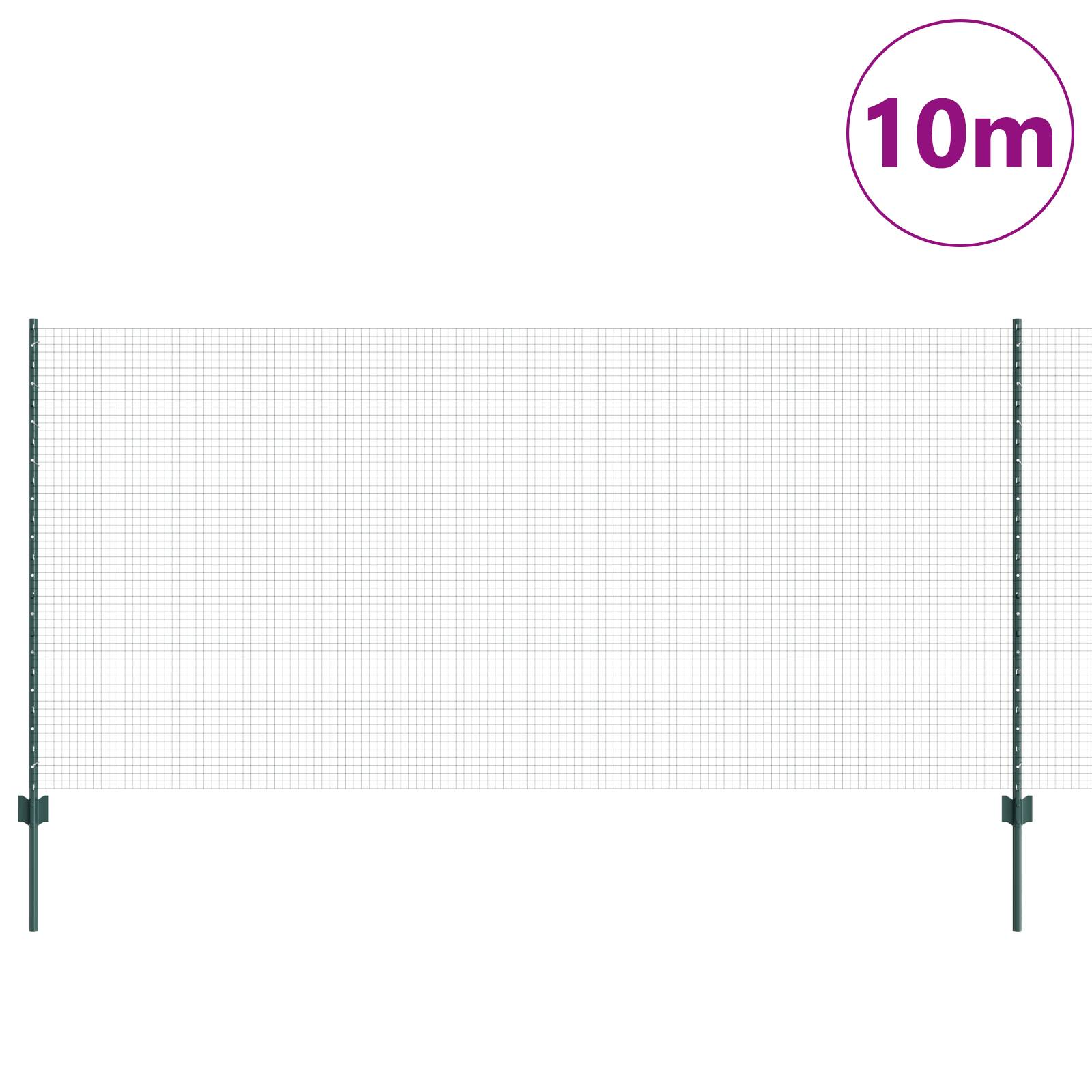 vidaXL Schweißdrahtzaun mit 5 U Pfosten Grün 1.2x10 m aus Stahl