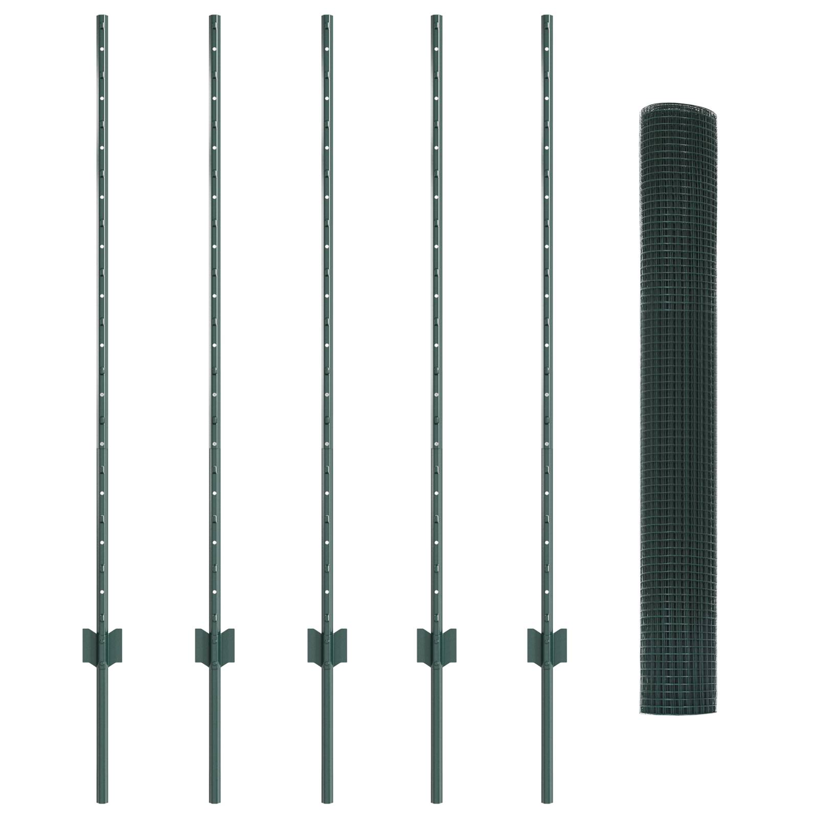 vidaXL Schweißdrahtzaun mit 5 U-Pfosten Grün 1,2x10 m Stahl