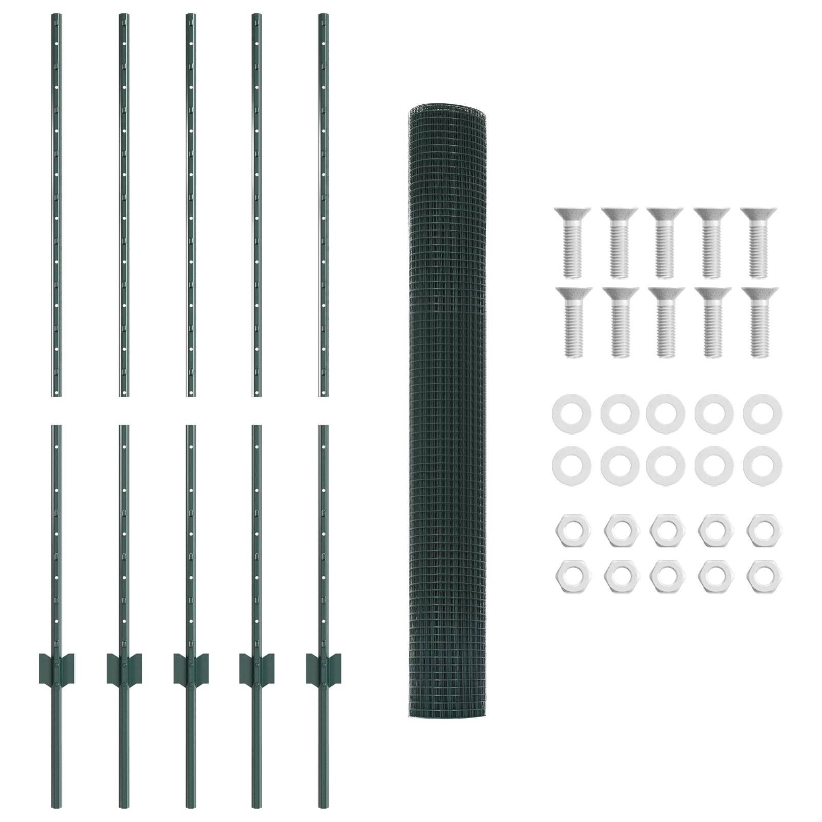 vidaXL Schweißdrahtzaun mit 5 U-Pfosten Grün 1,2x10 m Stahl