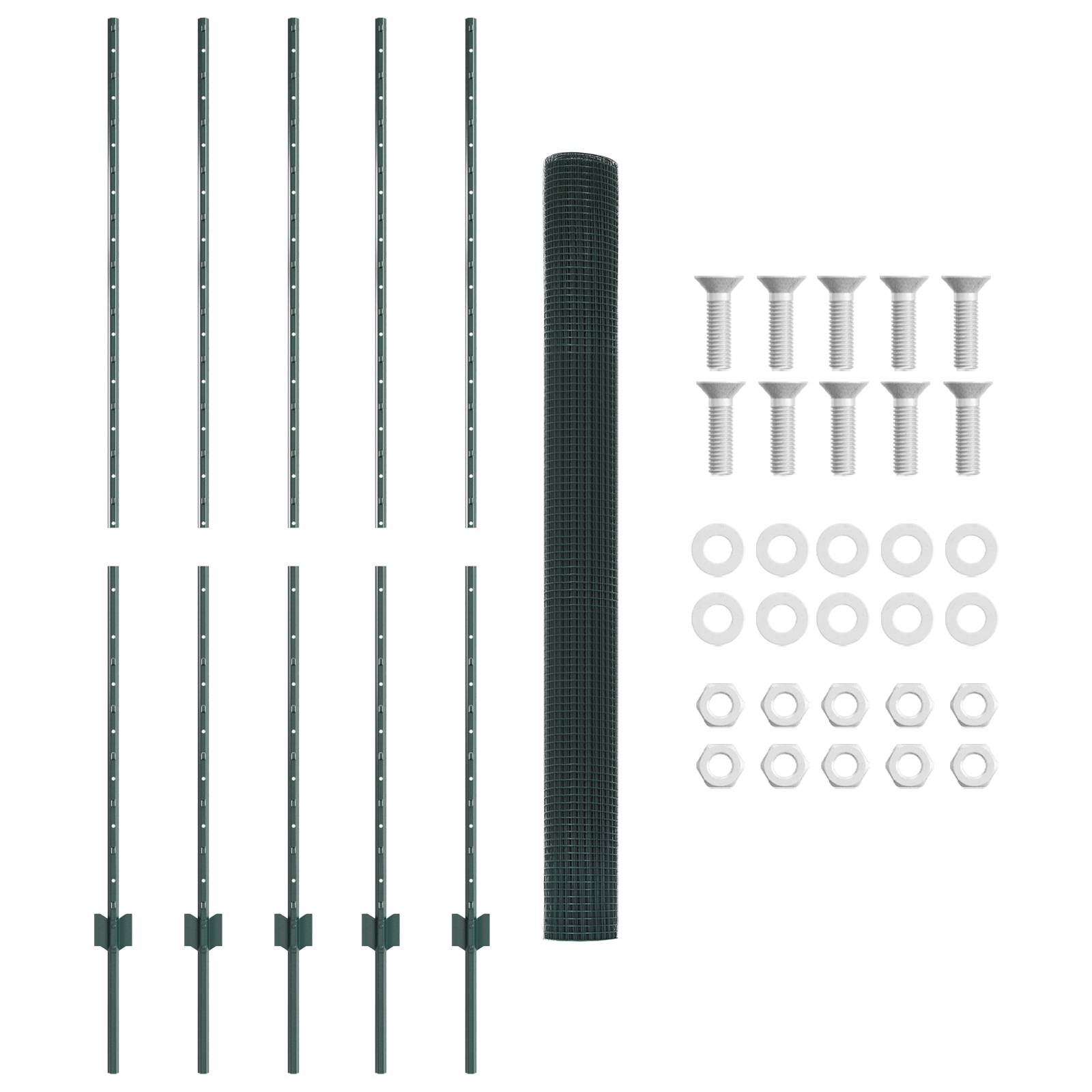 vidaXL Schweissdrahtzaun mit 5 U-Posten Grün 1,6x10 m Stahl