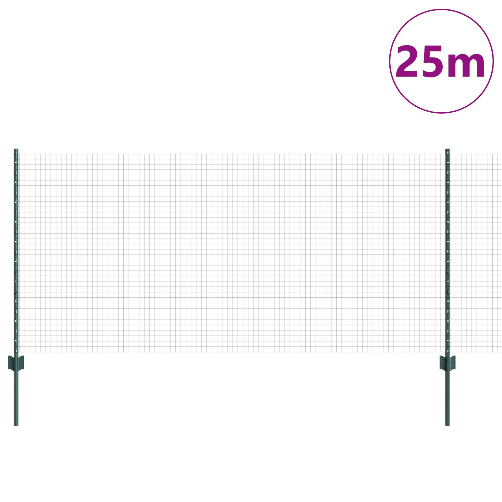 vidaXL Geschweißter Drahtzaun mit 11 U-Posts Grün 1x25 m Stahl