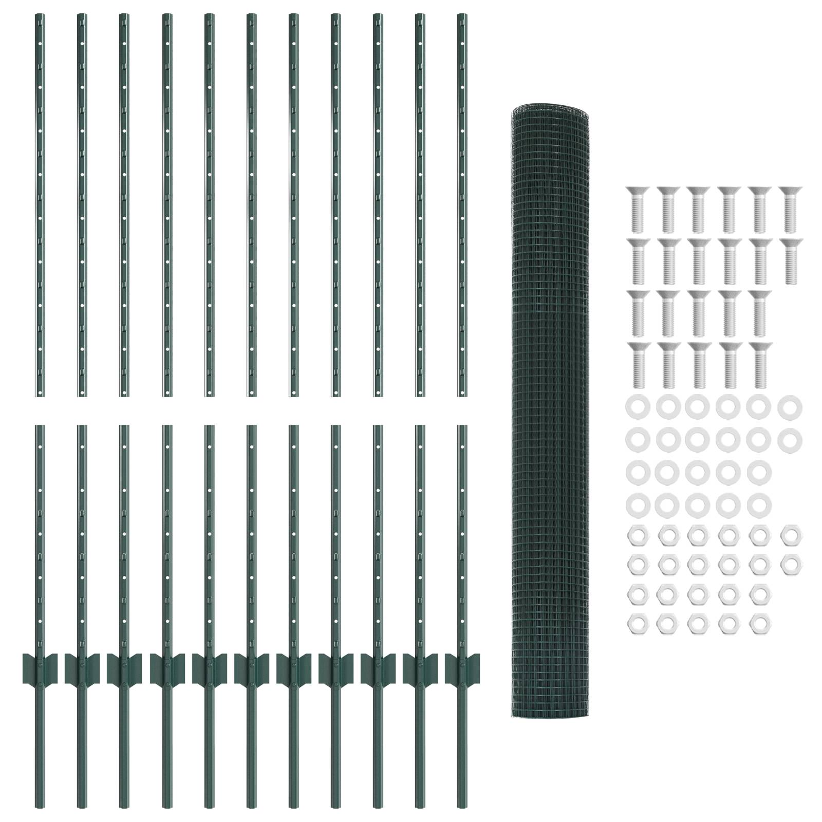 vidaXL Schweißdrahtzaun mit 11 U-Pfosten Grün 1,2x25 m Stahl