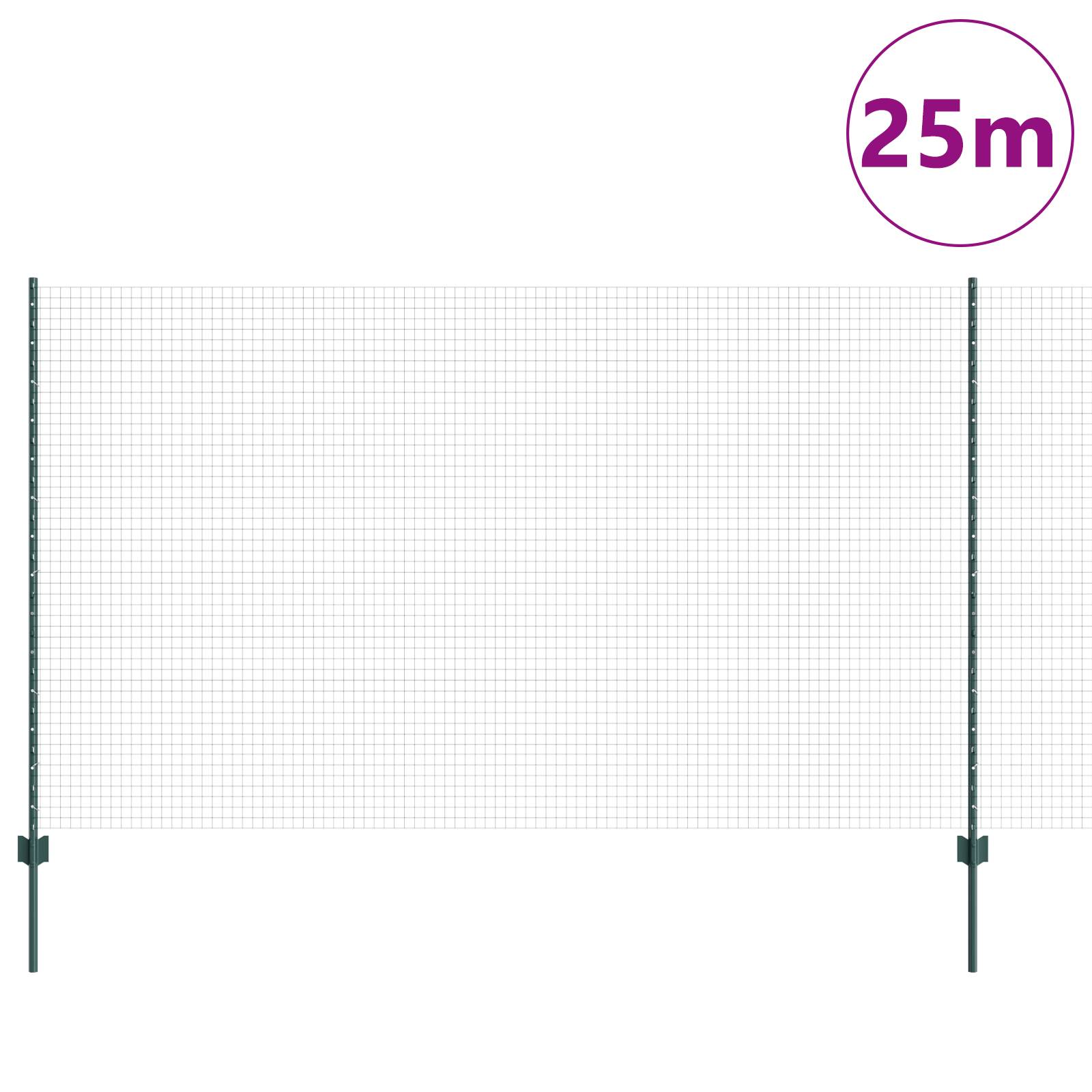 vidaXL Schweißdrahtzaun mit 11 U-Posten Grün 1.4x25 m Stahl