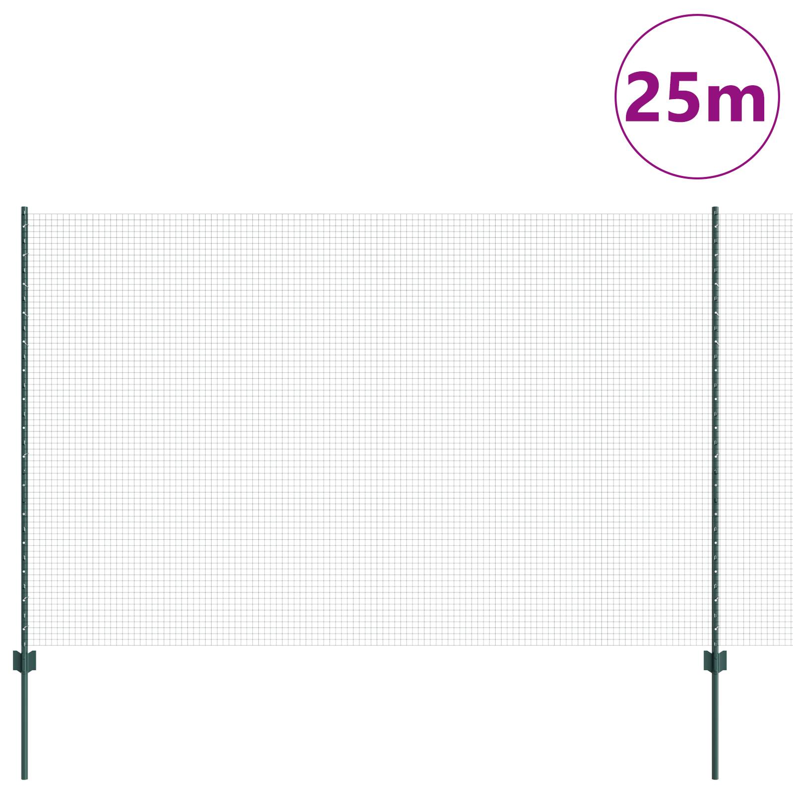 vidaXL Geschweißter Drahtzaun mit 11 U-Pfosten Grün 1,5x25 m Stahl