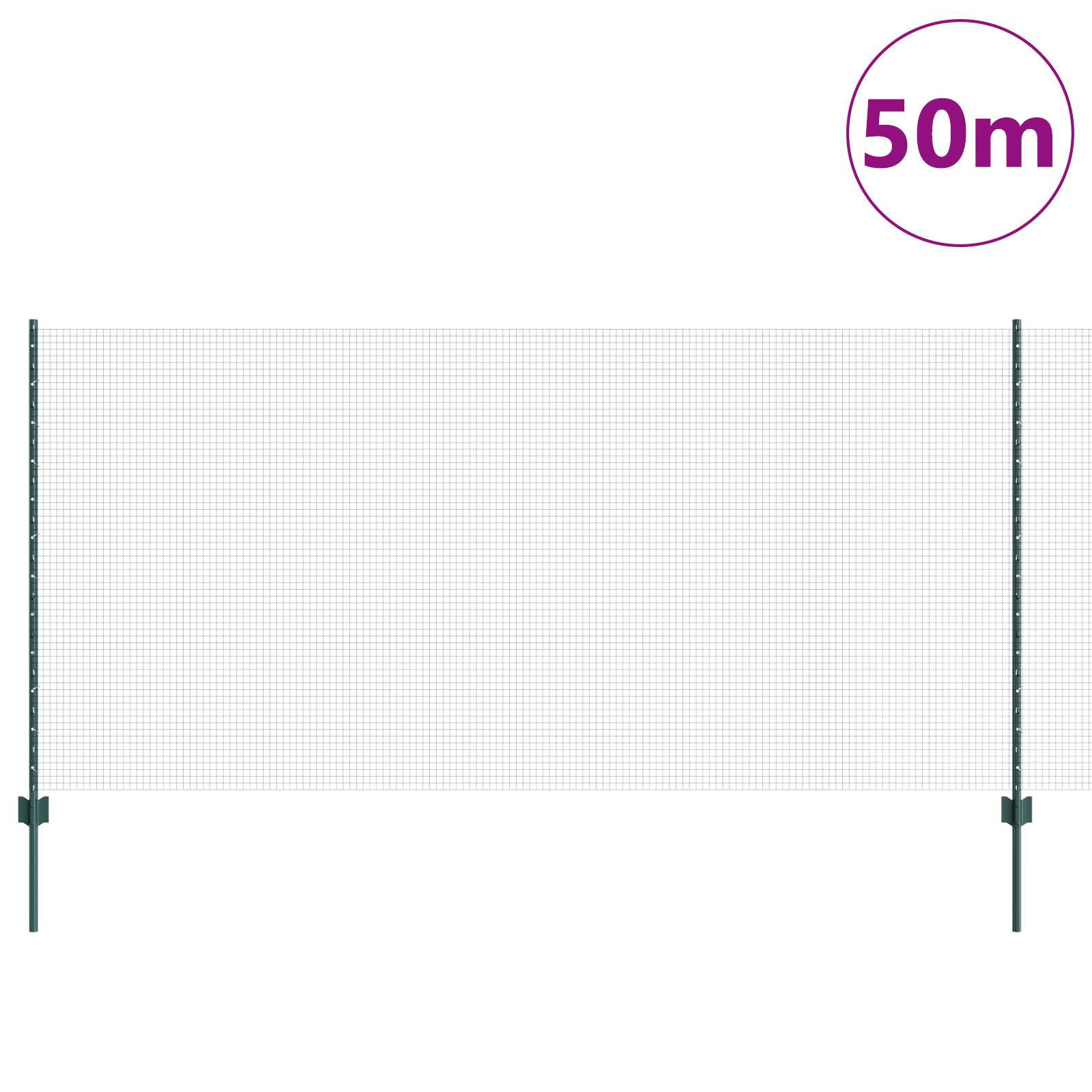 vidaXL Schweißdrahtzaun mit 22 U-Pfosten Grün 1,2x50 m Stahl