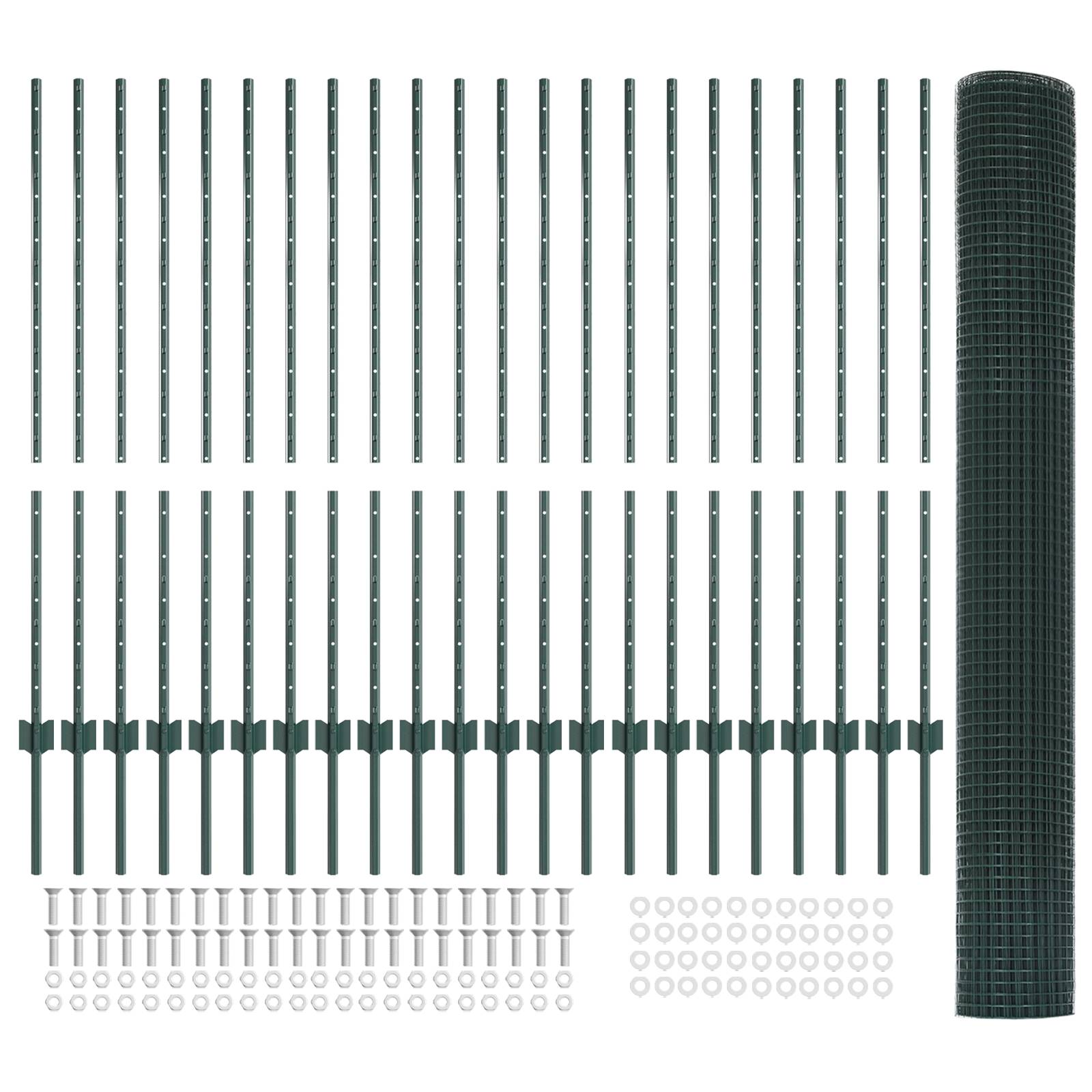 vidaXL Geschweißter Drahtzaun mit 22 U Pfosten Grün 1,2x50 m Stahl