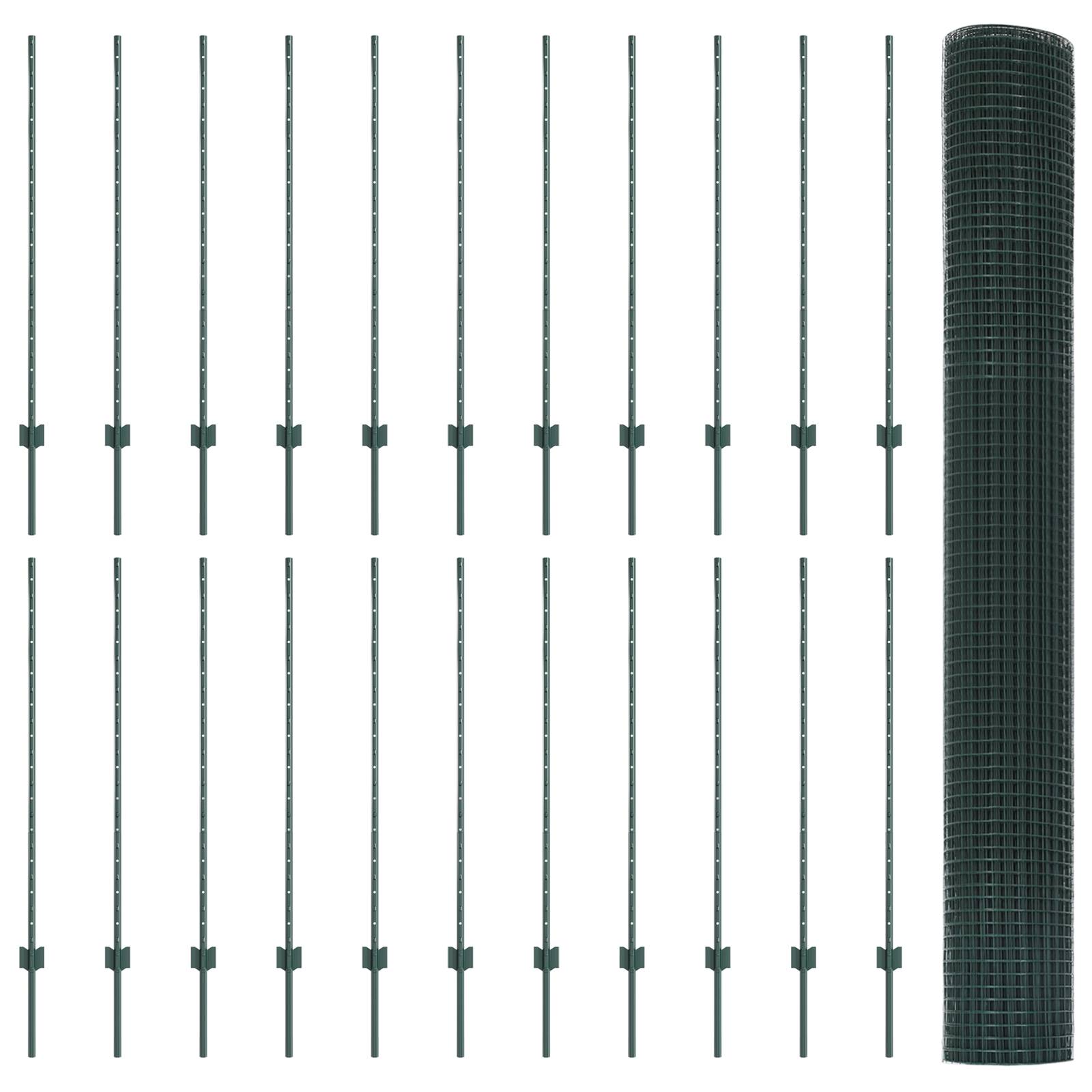 vidaXL Geschweißter Drahtzaun mit 22 U Pfosten Grün 1,2x50 m Stahl