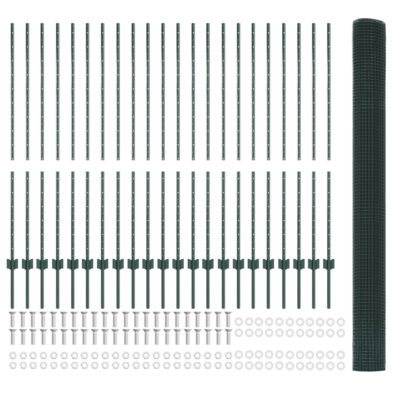 vidaXL Geschweißter Drahtzaun mit 22 U-Pfosten Grün 1,4x50 m Stahl