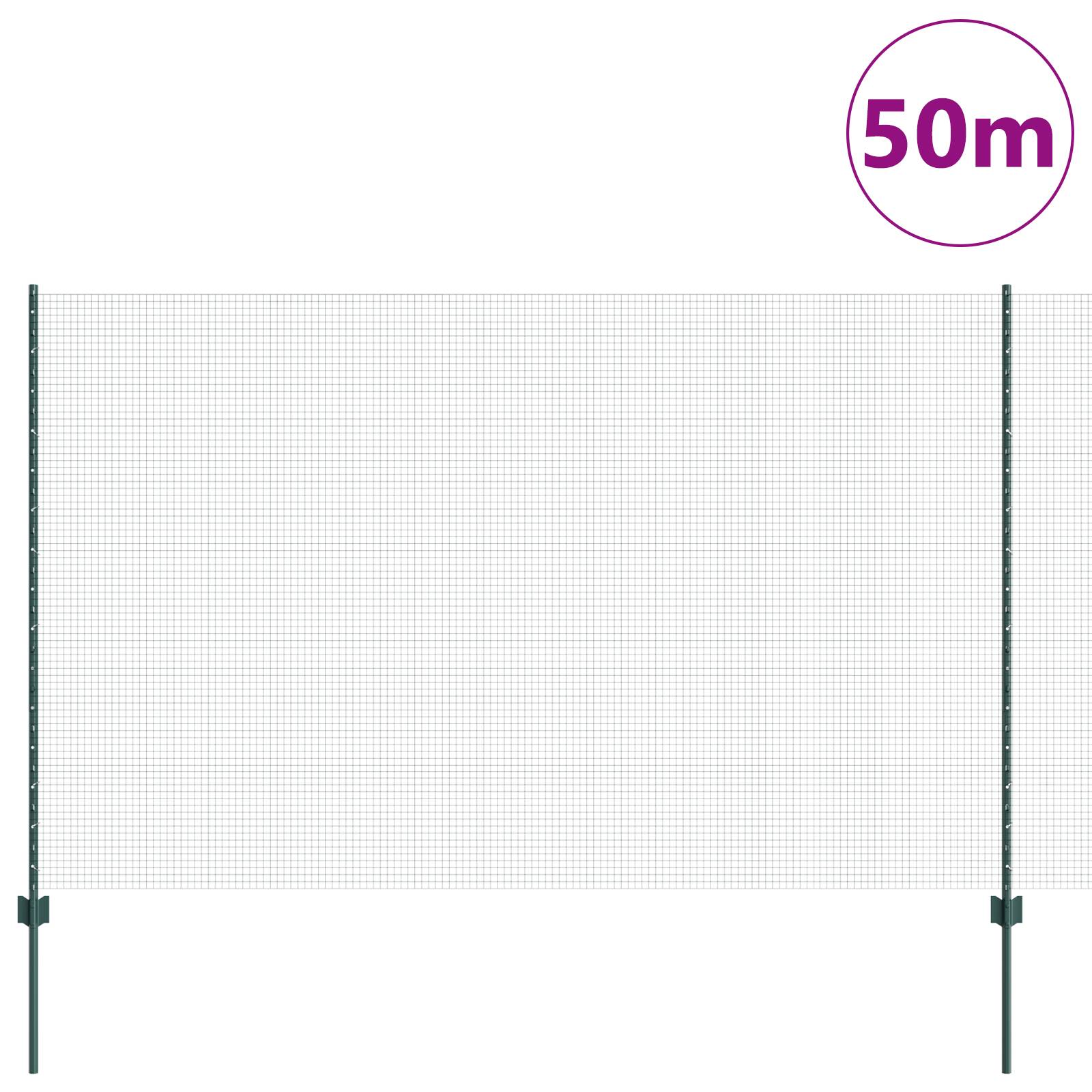 vidaXL Schweißdrahtzaun mit 22 U-Pfosten Grün 1.5x50 m Stahl