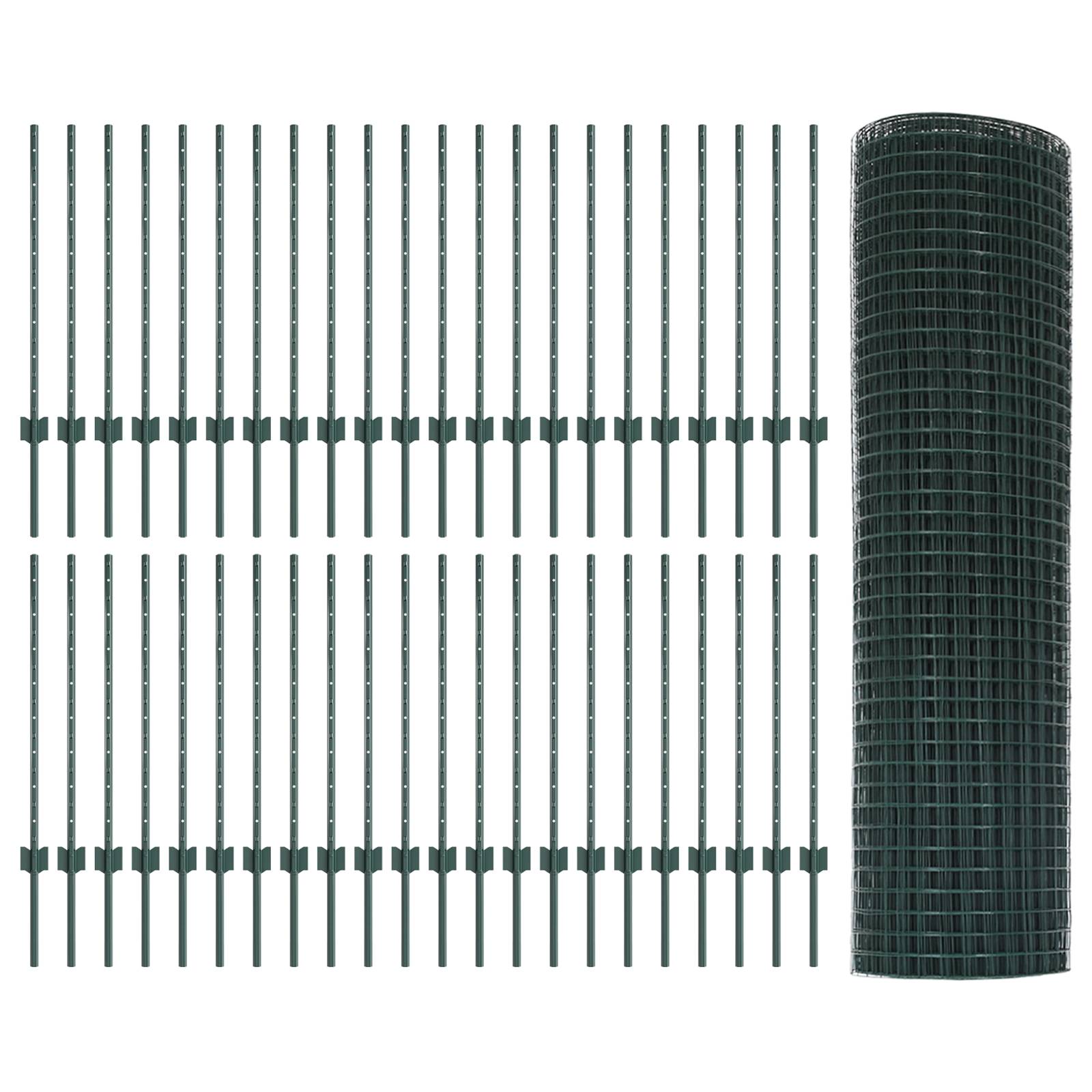 vidaXL Geschweißter Drahtzaun mit 44 U-Pfosten Grün 0.8x100 m Stahl