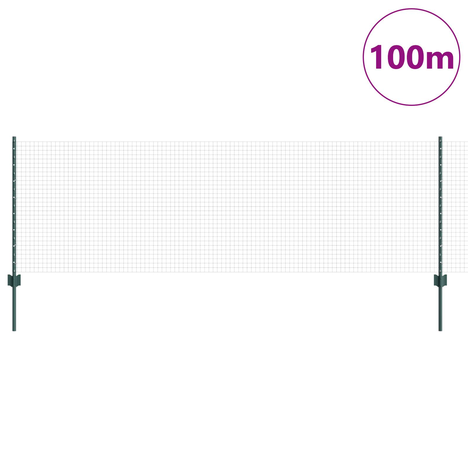 vidaXL Schweißdrahtzaun mit 44 U-Pfosten Grün 0.8x100 m Stahl