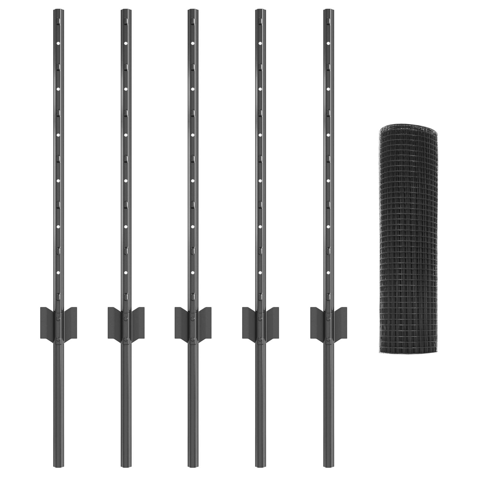 vidaXL geschweister Drahtzaun mit 5 U-Pfosten Grau 0.6x10 m Stahl