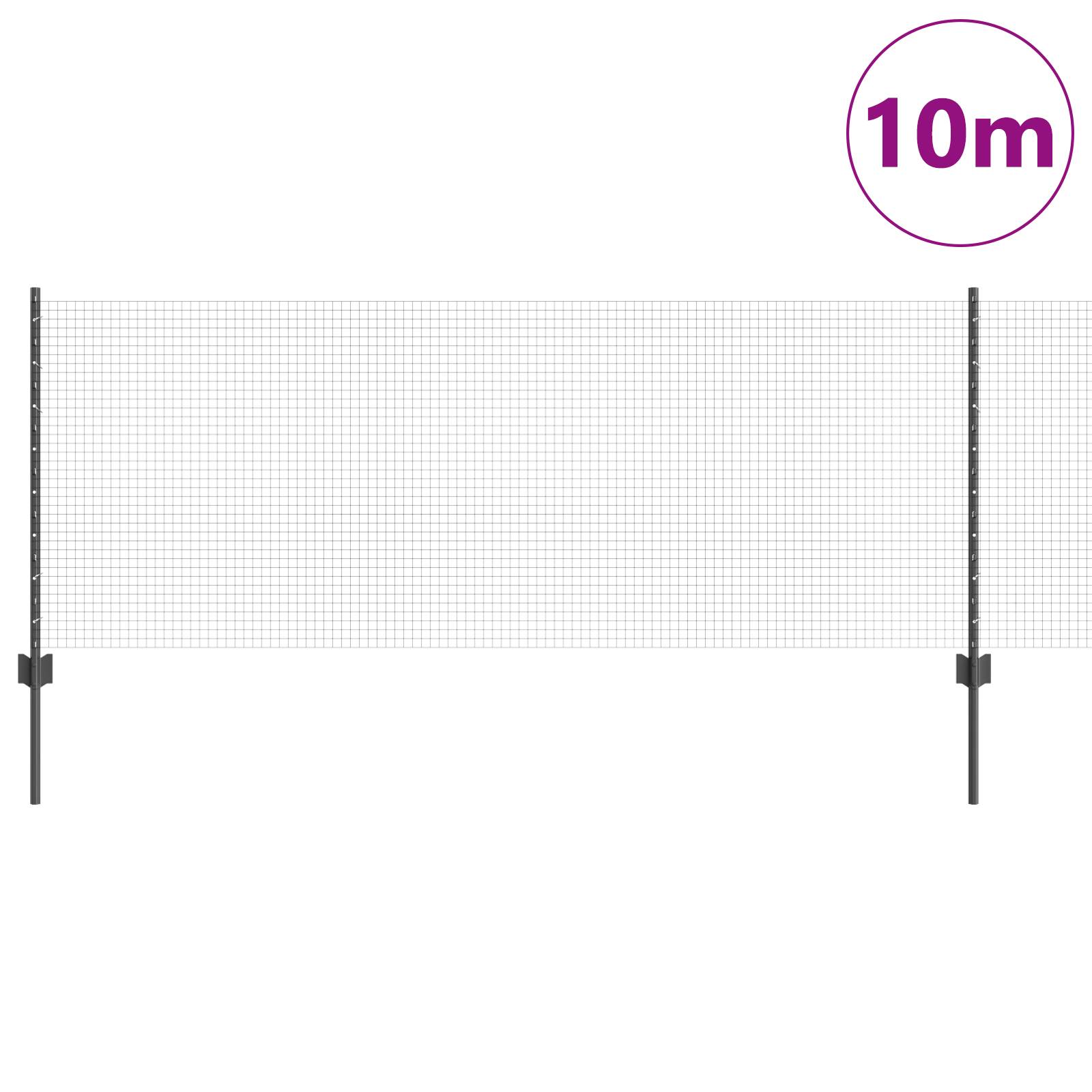 vidaXL Schweißgitterzaun mit 5 U-Pfosten Grau 0.8x10 m Stahl
