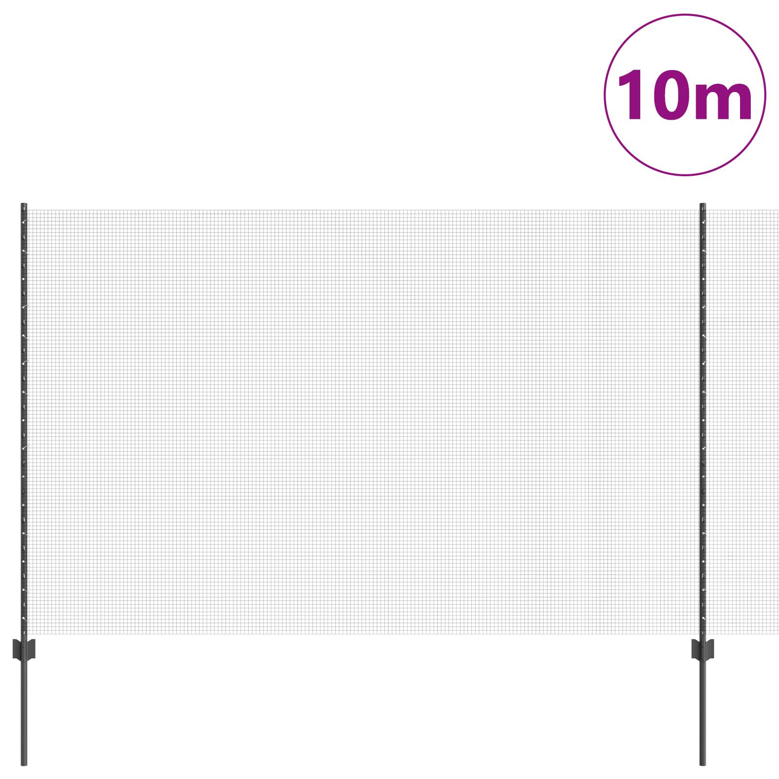 vidaXL Schweißdrahtzaun mit 10 U-Pfosten Grau 1,5x10 m Stahl