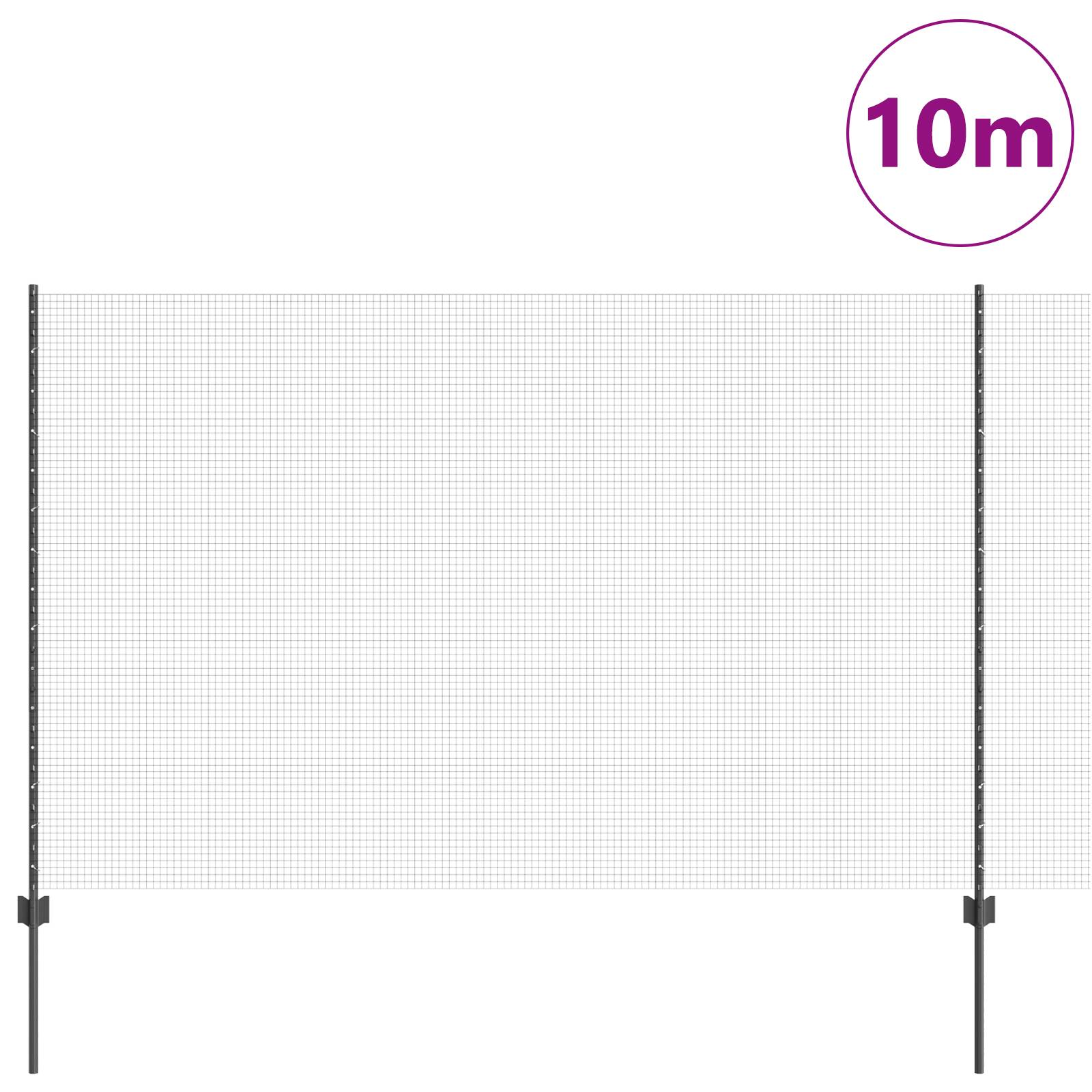 vidaXL Geschweißter Drahtzaun mit 10 U-Pfosten Grau 1,5x10 m Stahl
