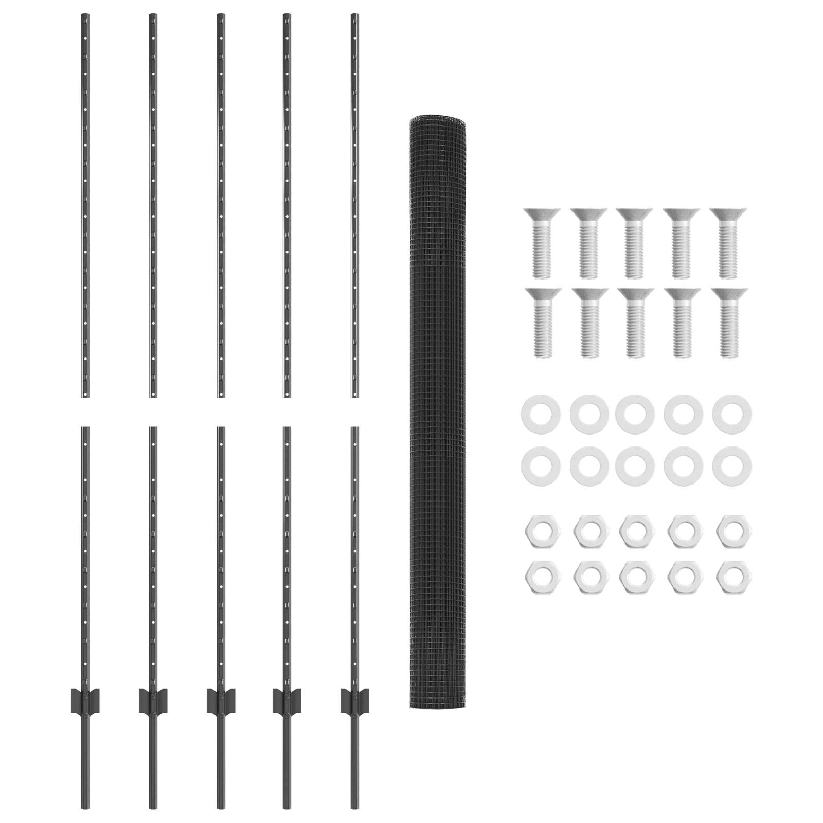 vidaXL Geschweißter Drahtzaun mit 10 U-Pfosten Grau 1,6x10 m Stahl